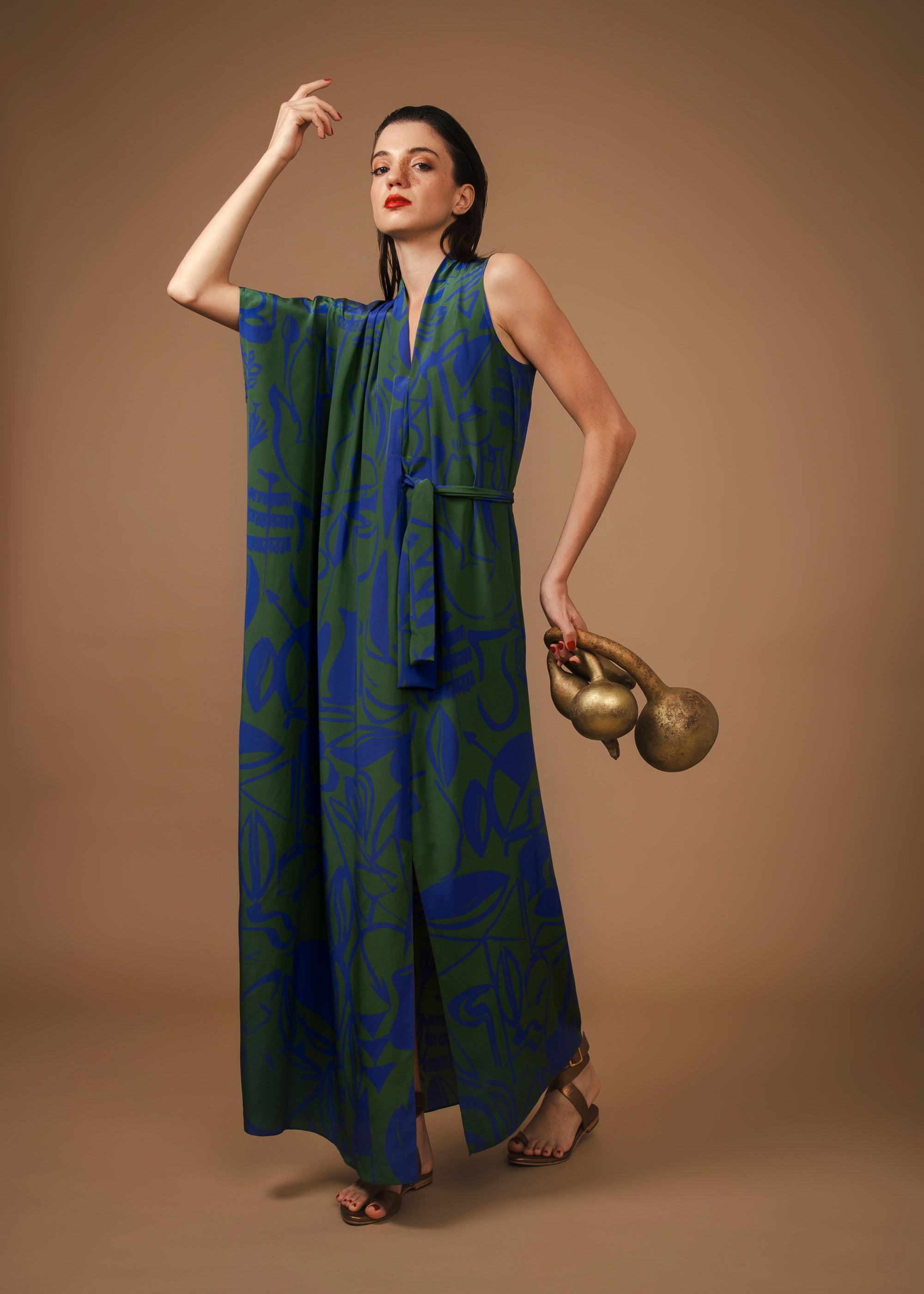 Vestido Coluna Seda Estampado
