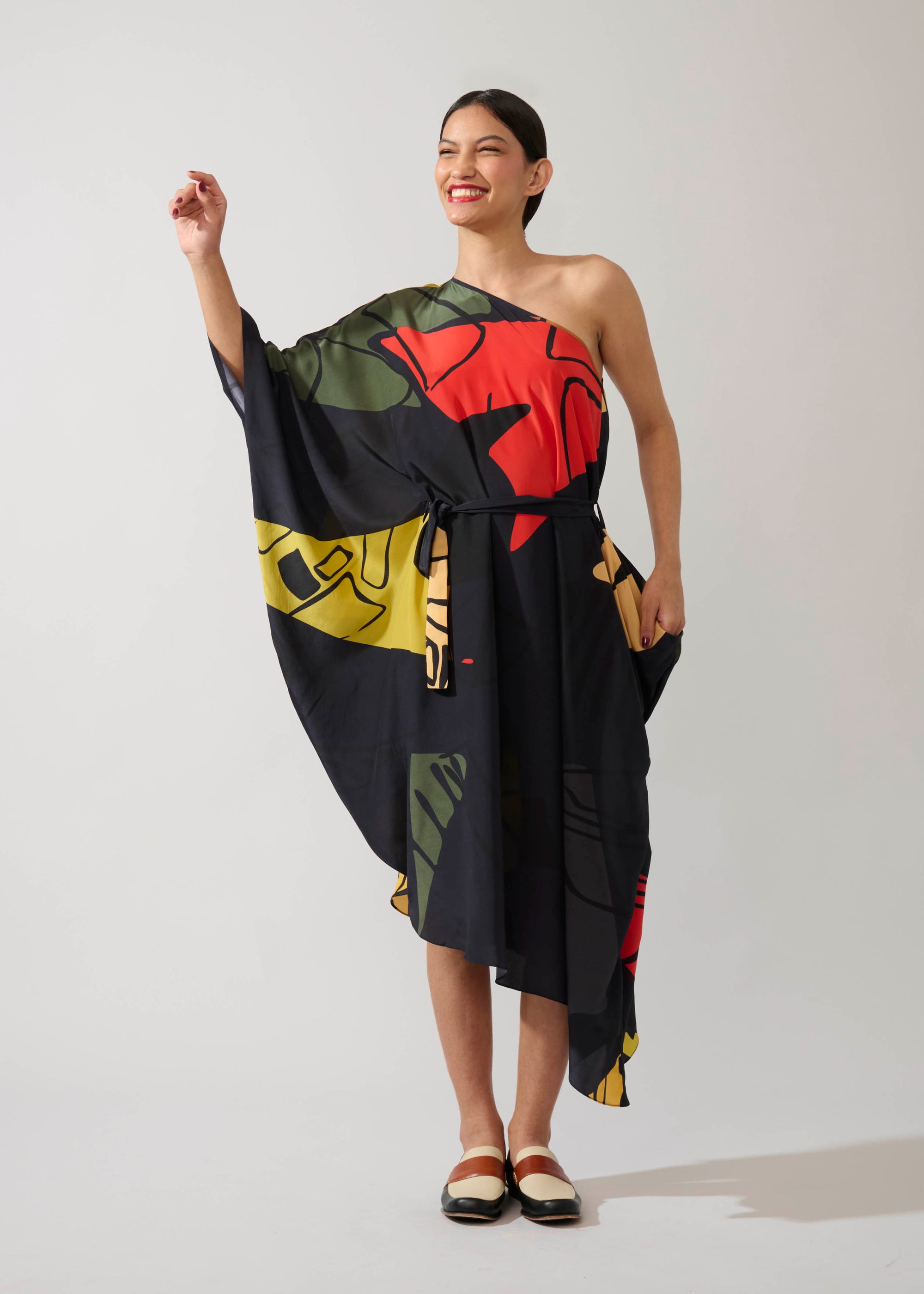 Vestido Assimétrico Seda Estampado