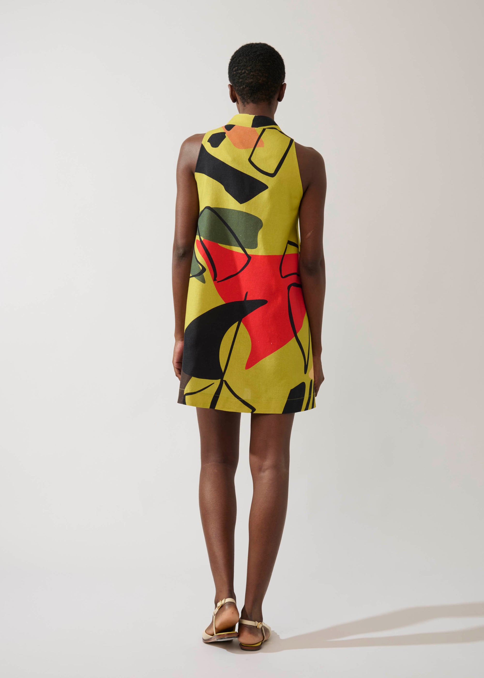 Vestido Trapézio Linho Estampado