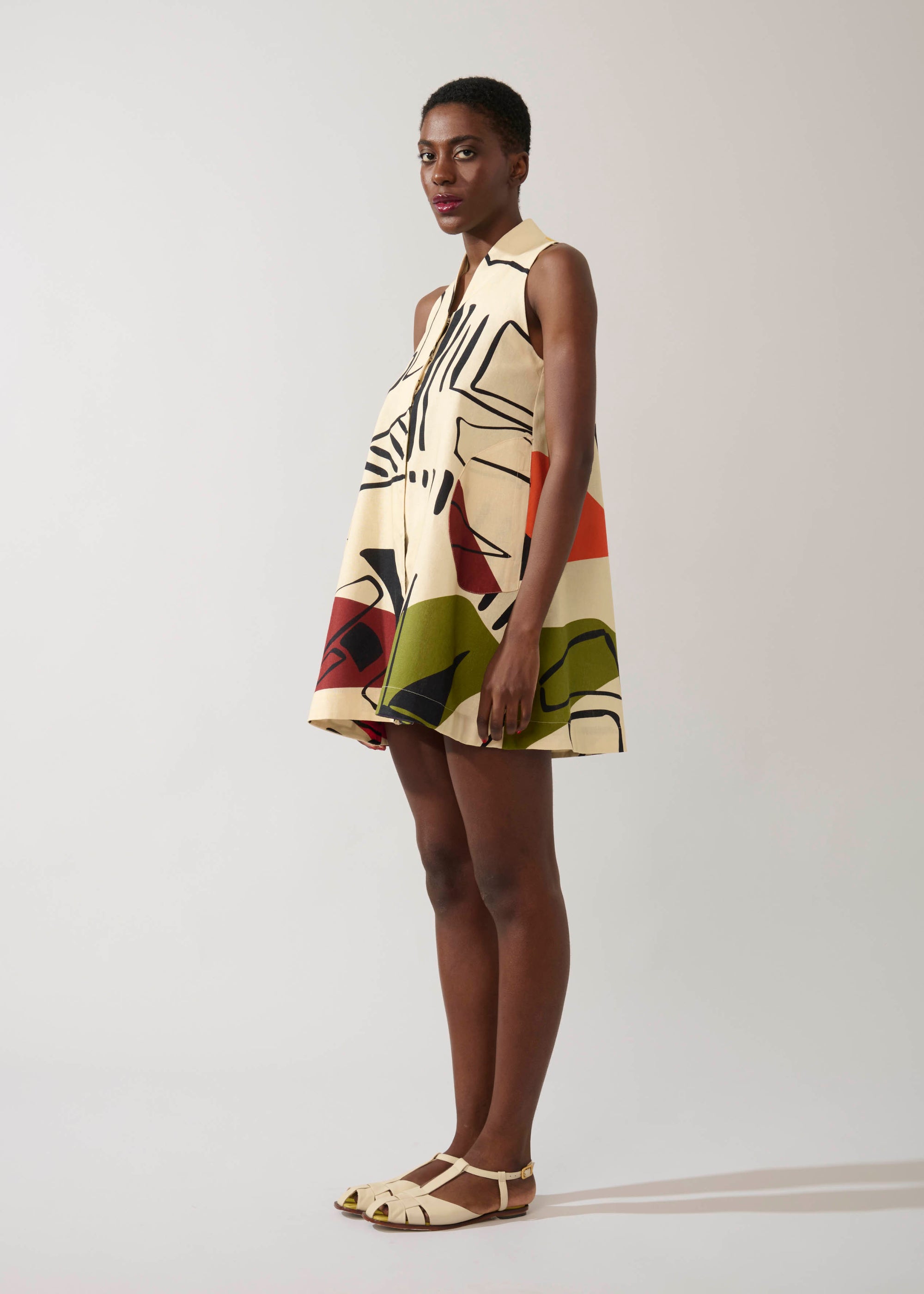 Vestido Trapézio Linho Estampado