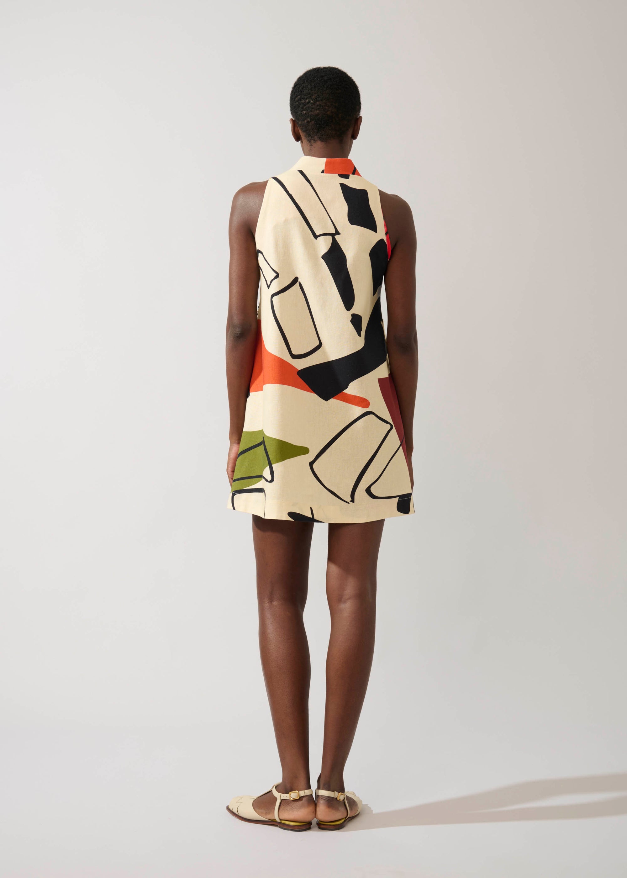 Vestido Trapézio Linho Estampado