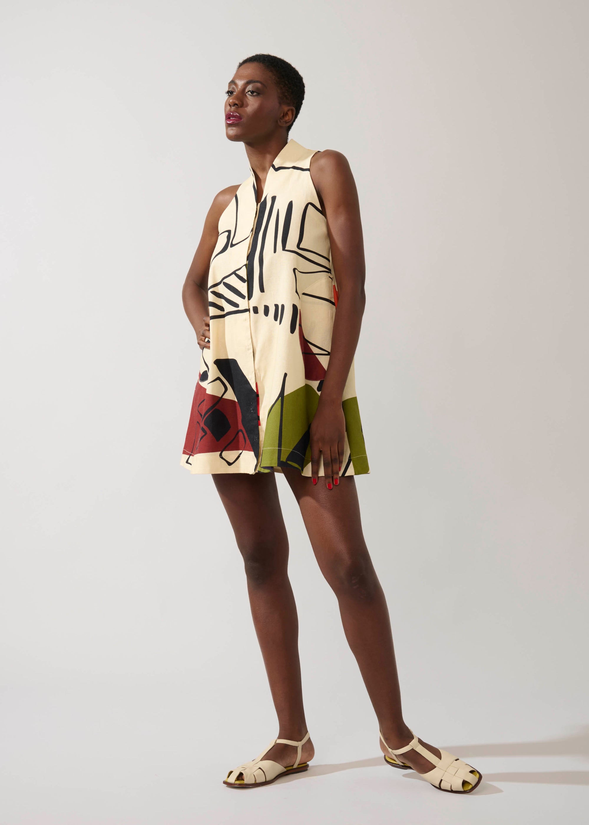 Vestido Trapézio Linho Estampado