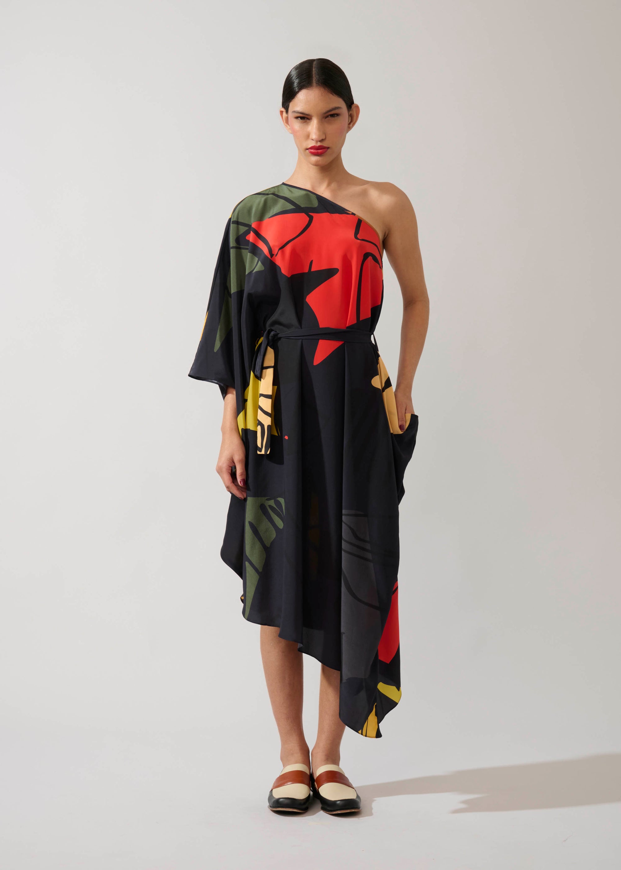 Vestido Assimétrico Seda Estampado