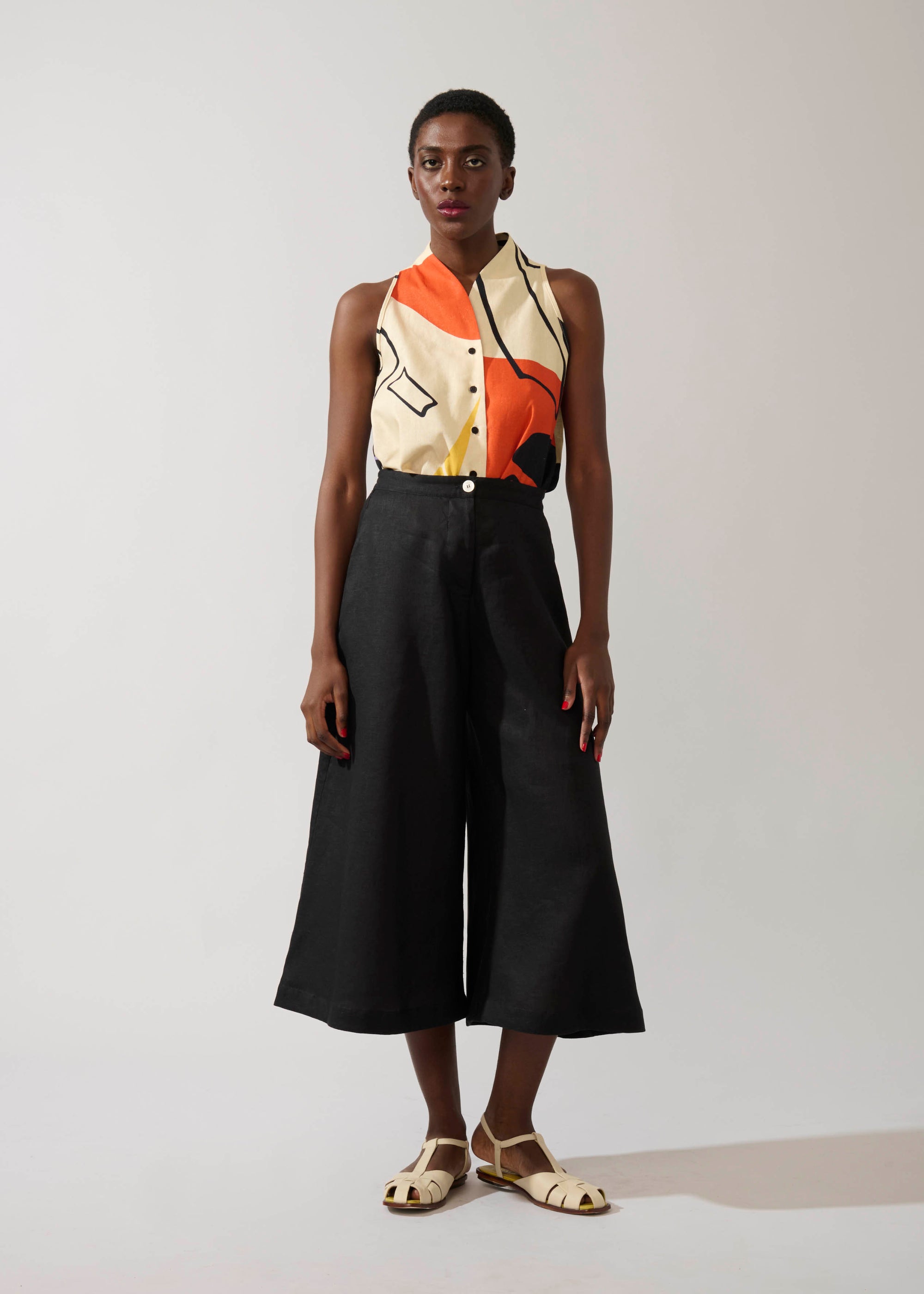 Regata Trapézio Linho Estampado