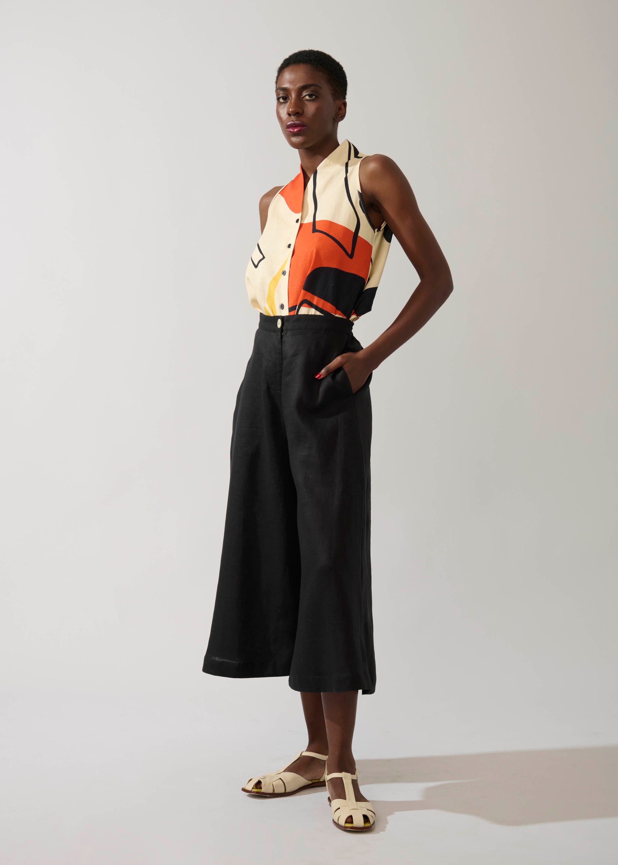 Regata Trapézio Linho Estampado