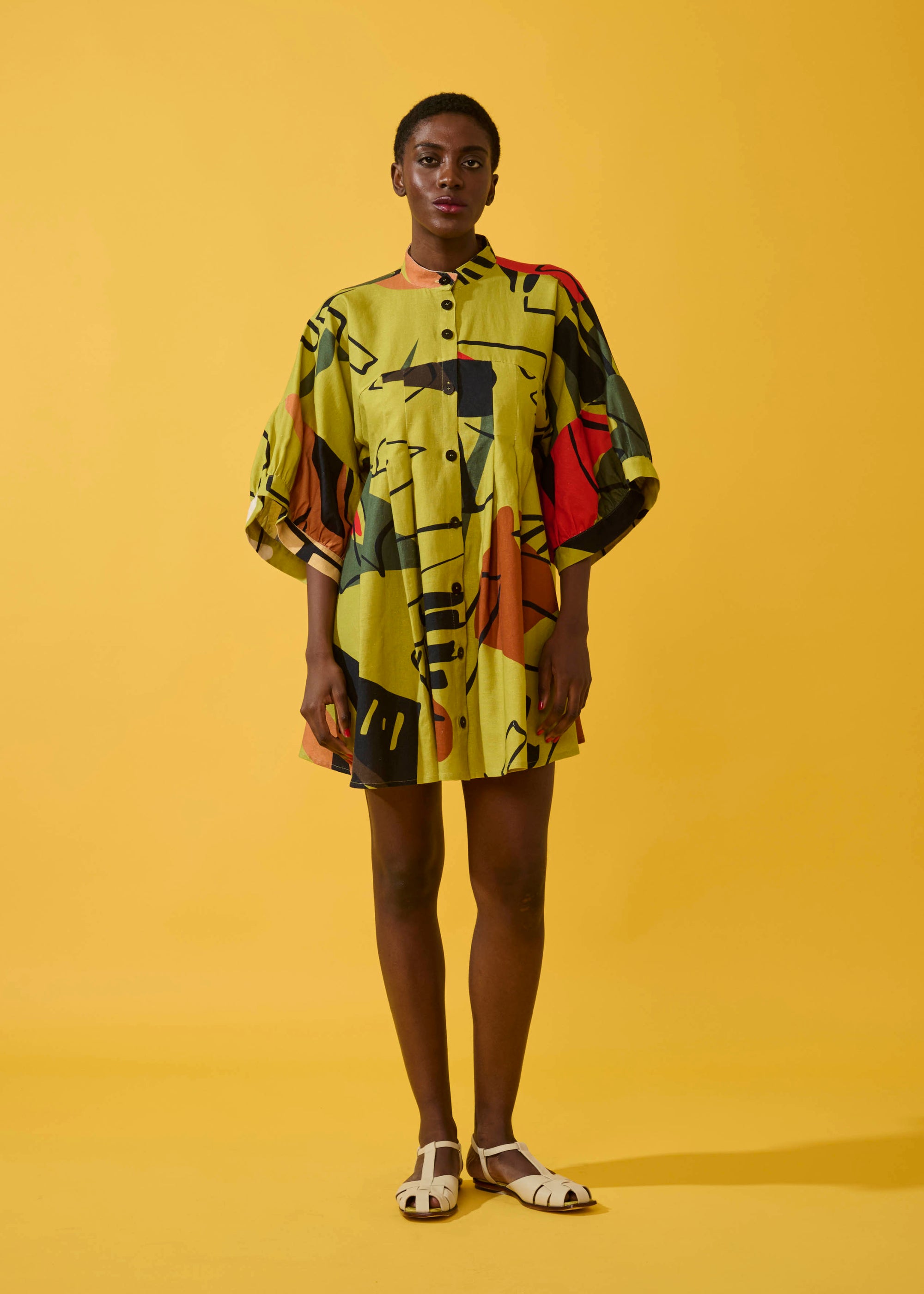 Chemise Chinesa Linho Estampado