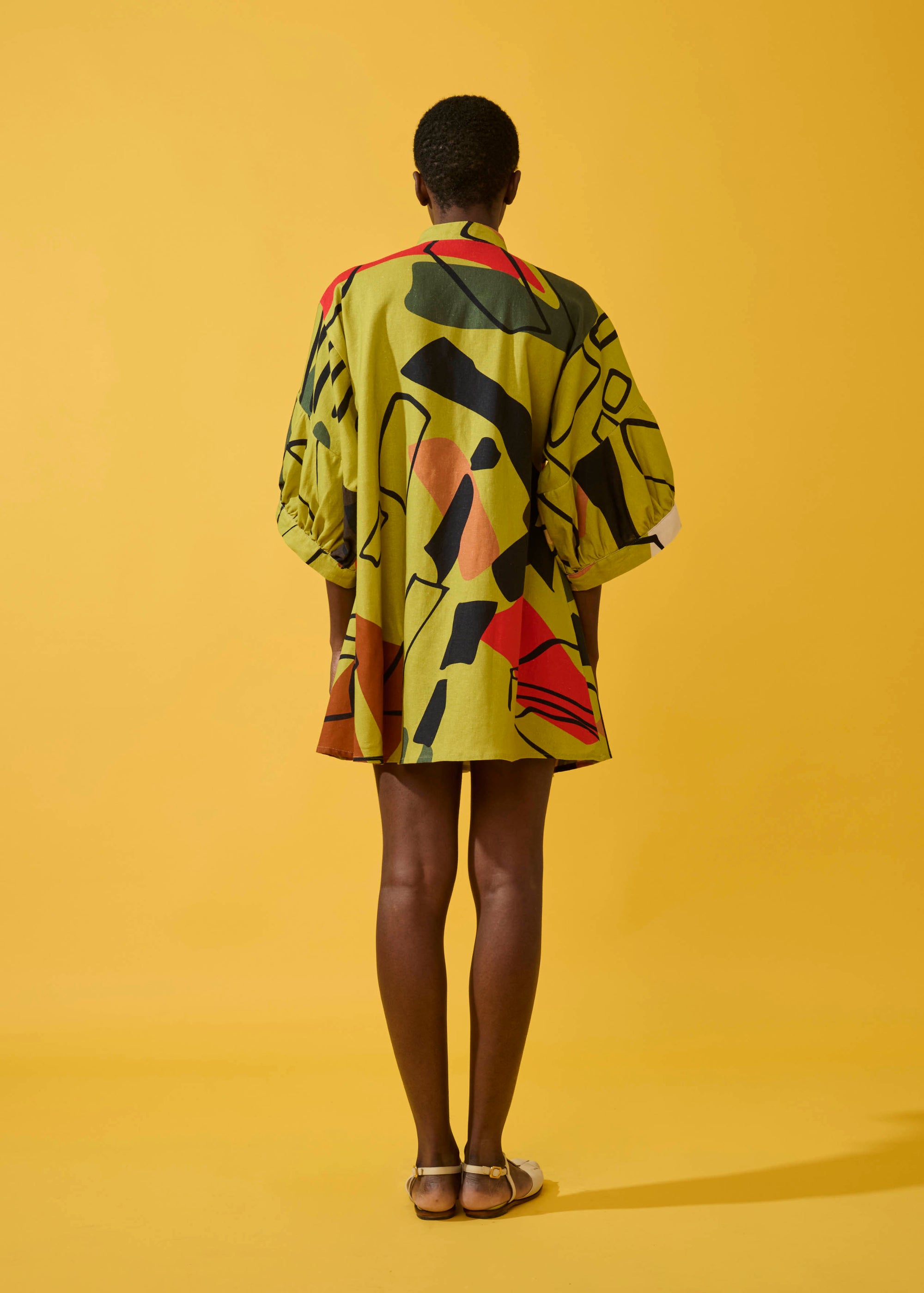 Chemise Chinesa Linho Estampado