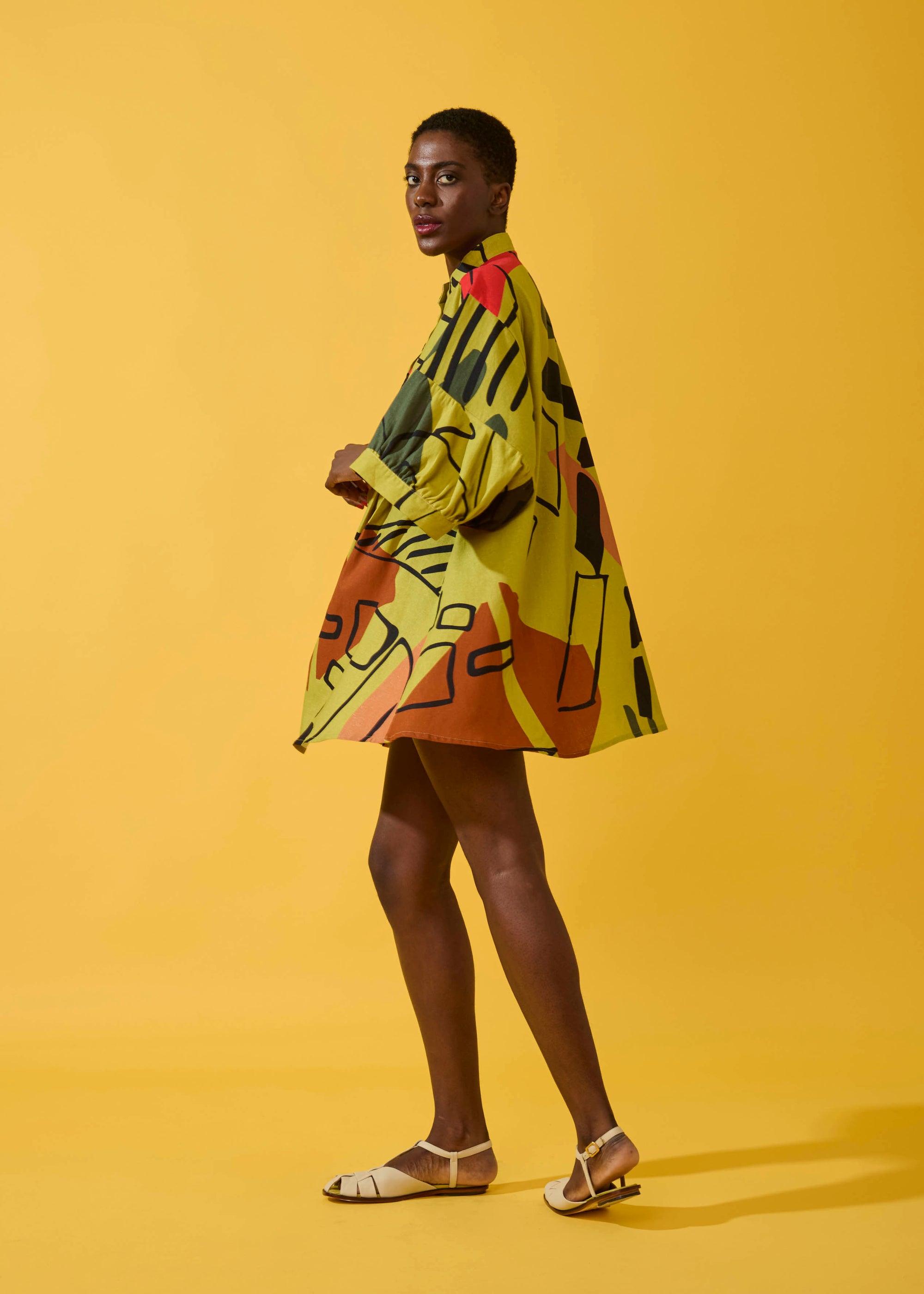 Chemise Chinesa Linho Estampado