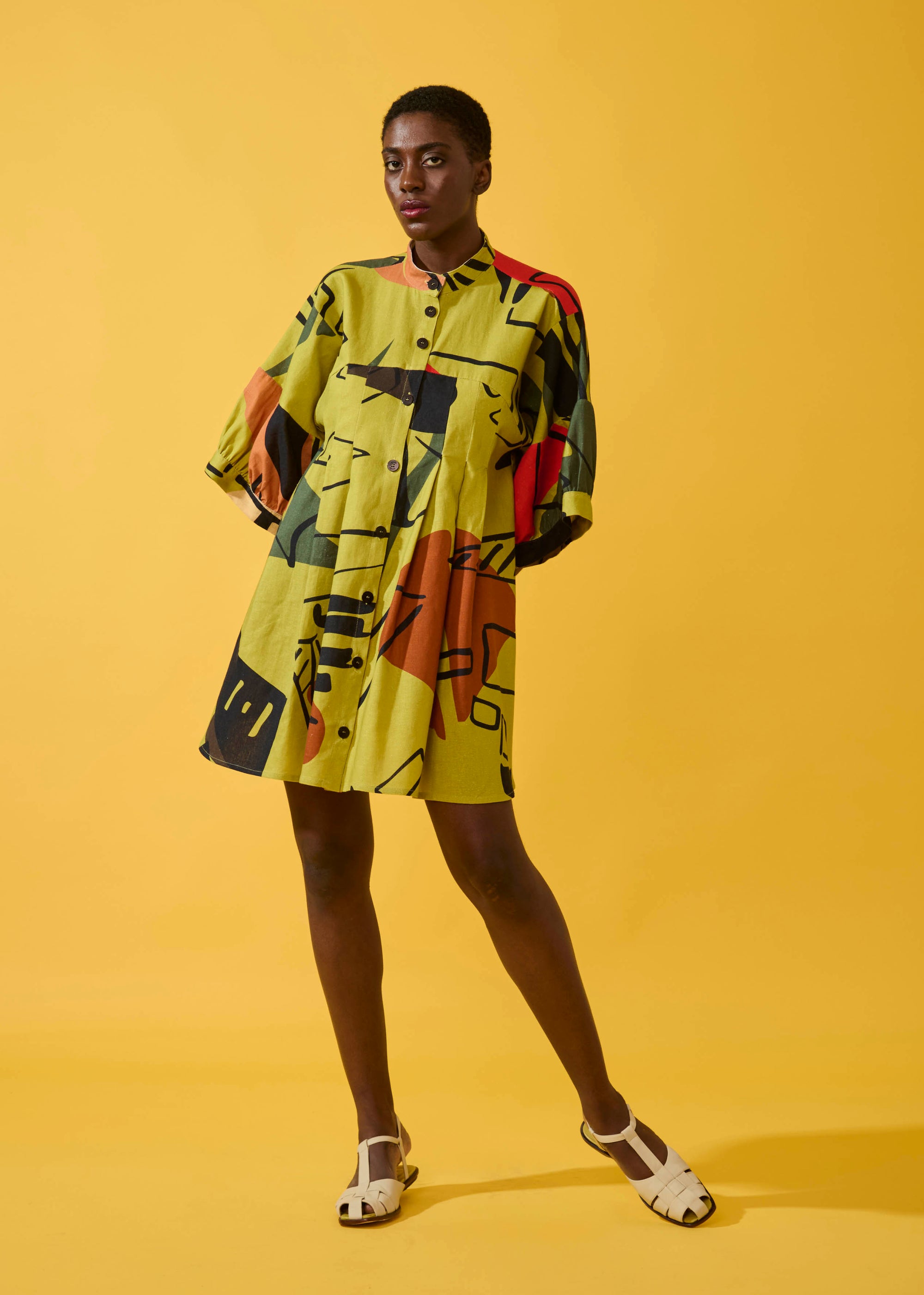 Chemise Chinesa Linho Estampado