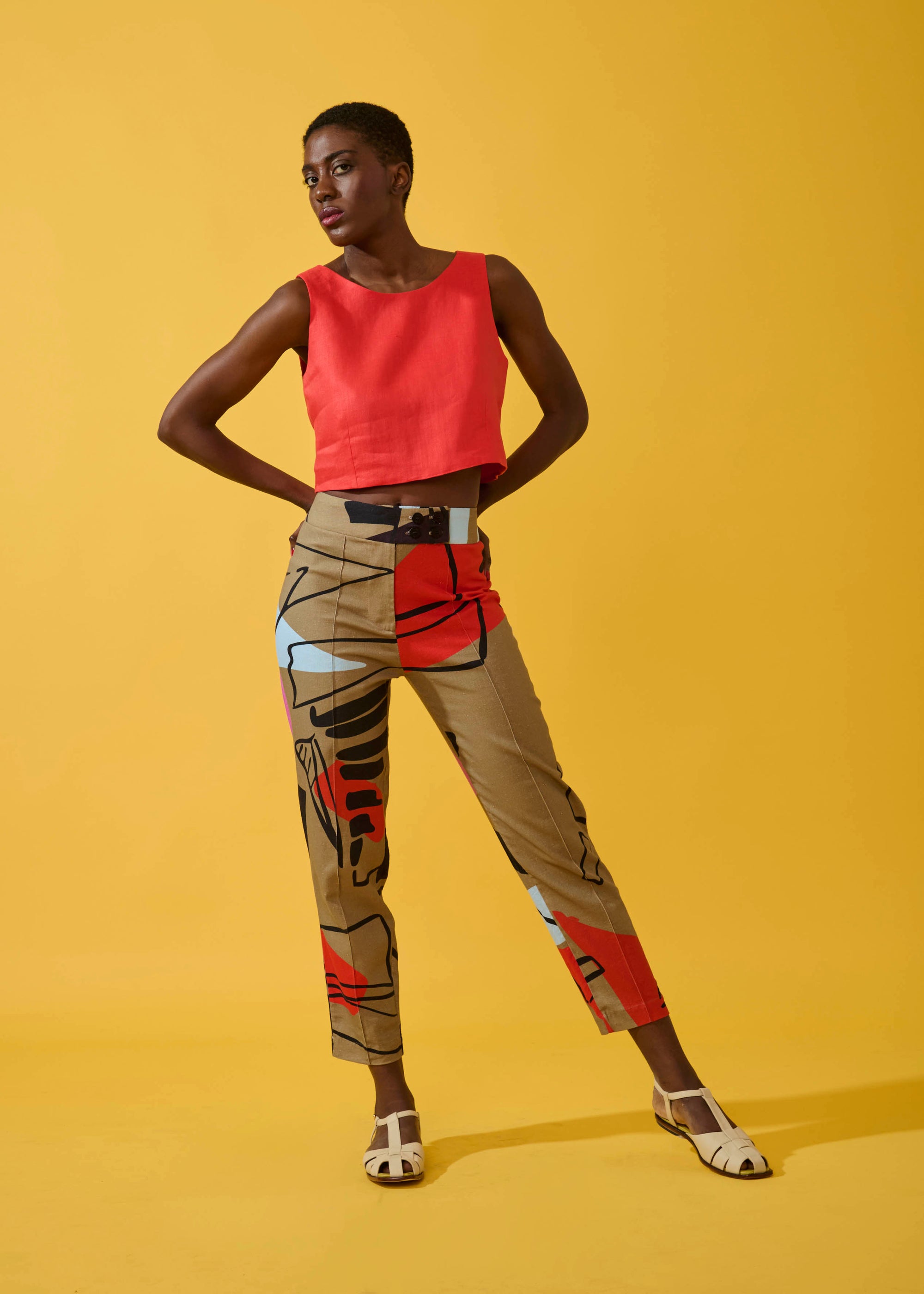 Calça Reta Linho Estampado