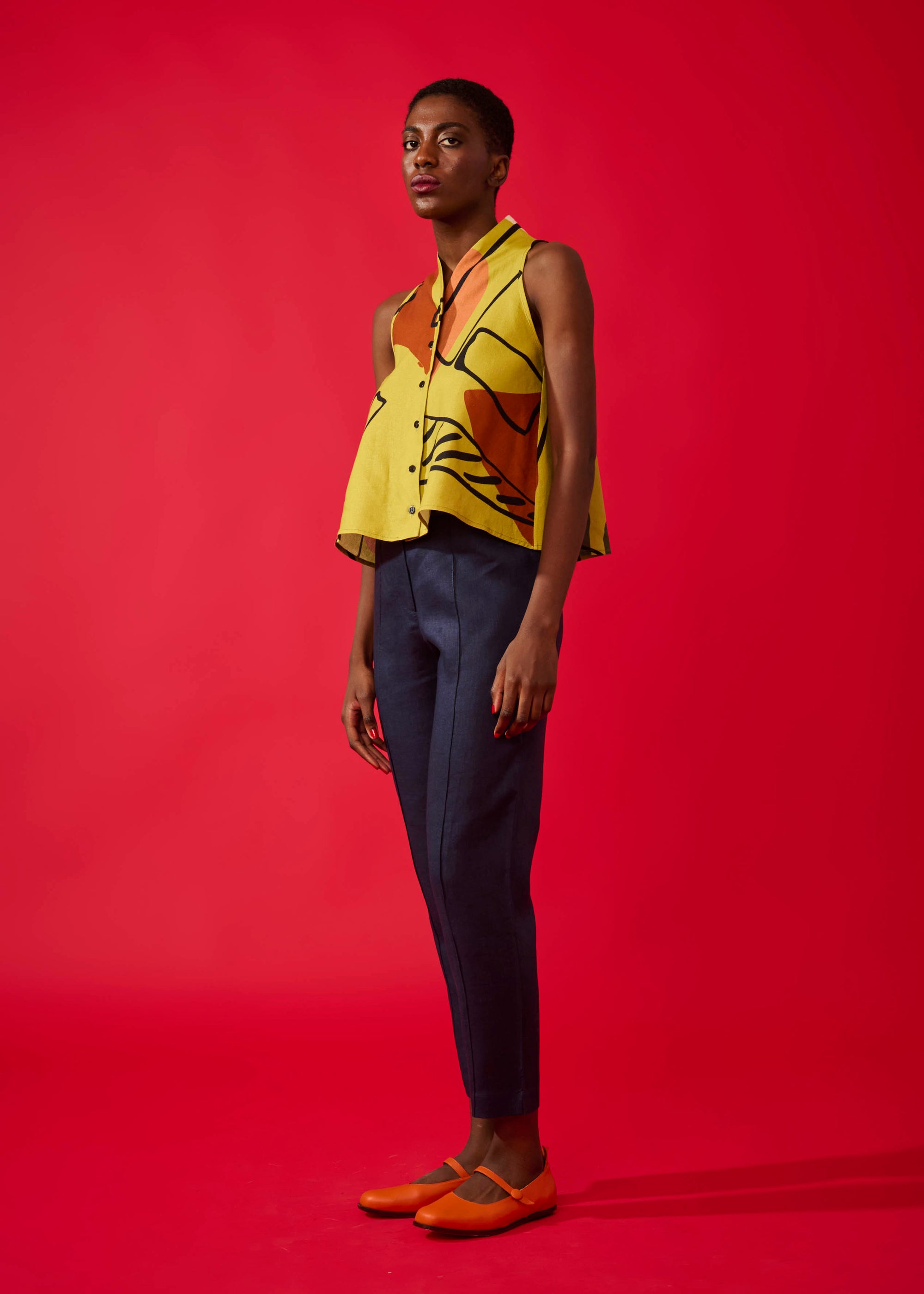 Regata Trapézio Linho Estampado