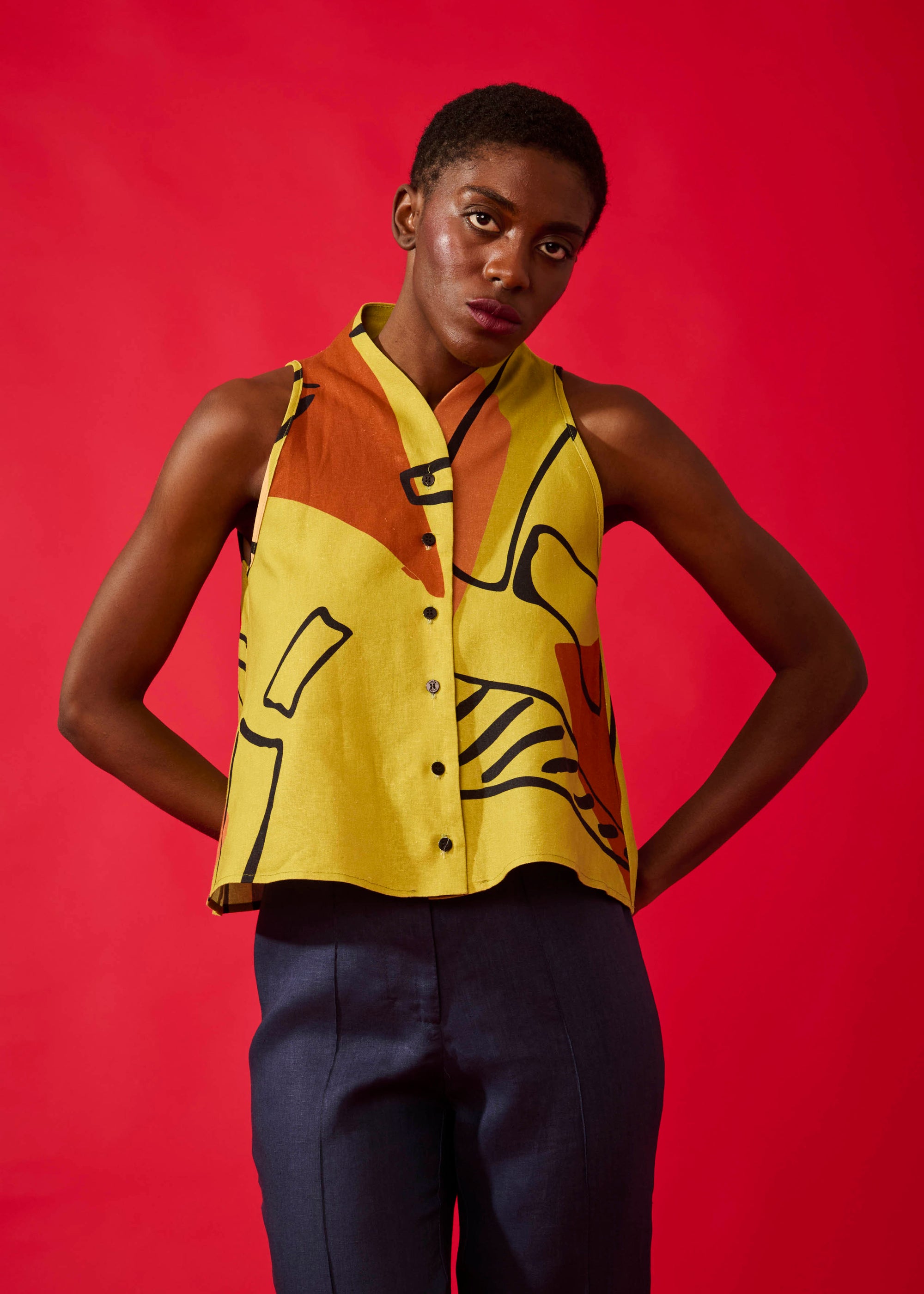 Regata Trapézio Linho Estampado