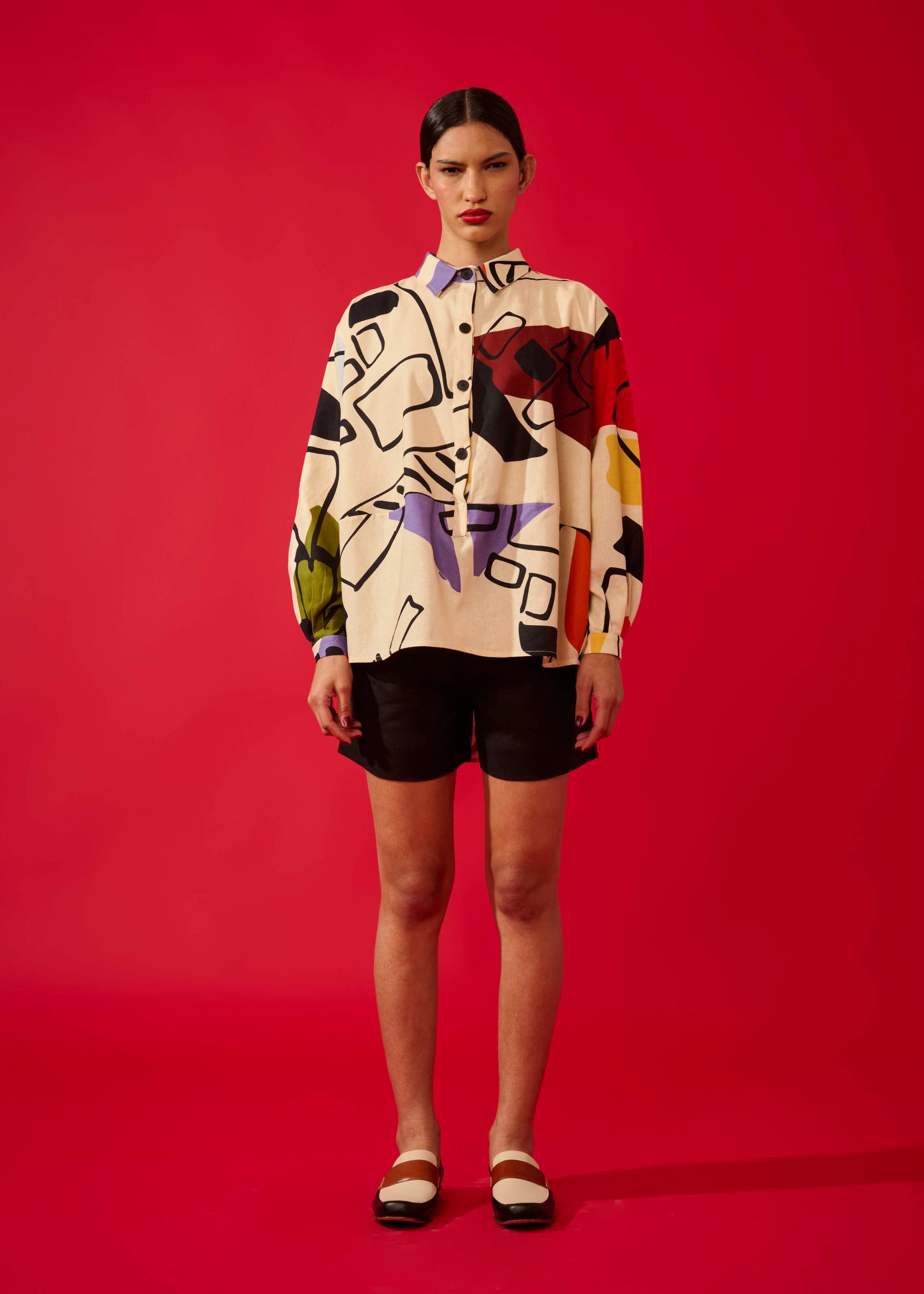 Camisão Balão Linho Estampado