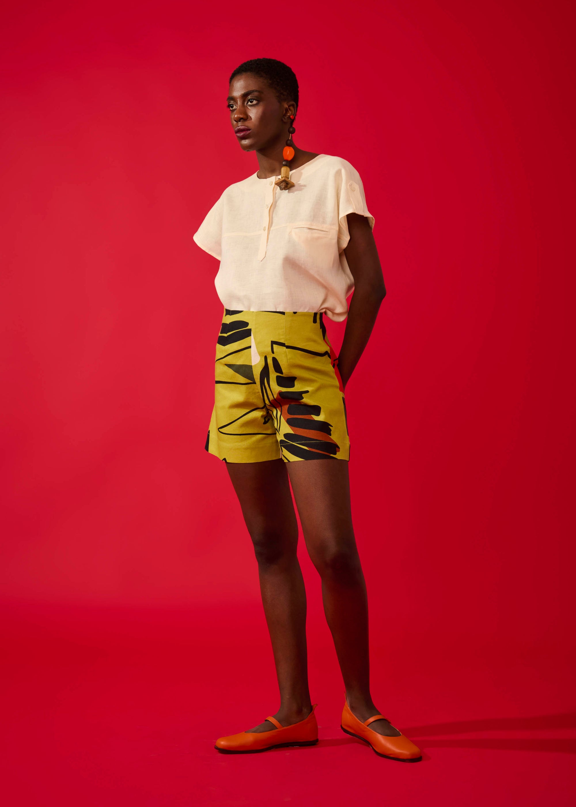 Shorts Evasê Linho Estampado