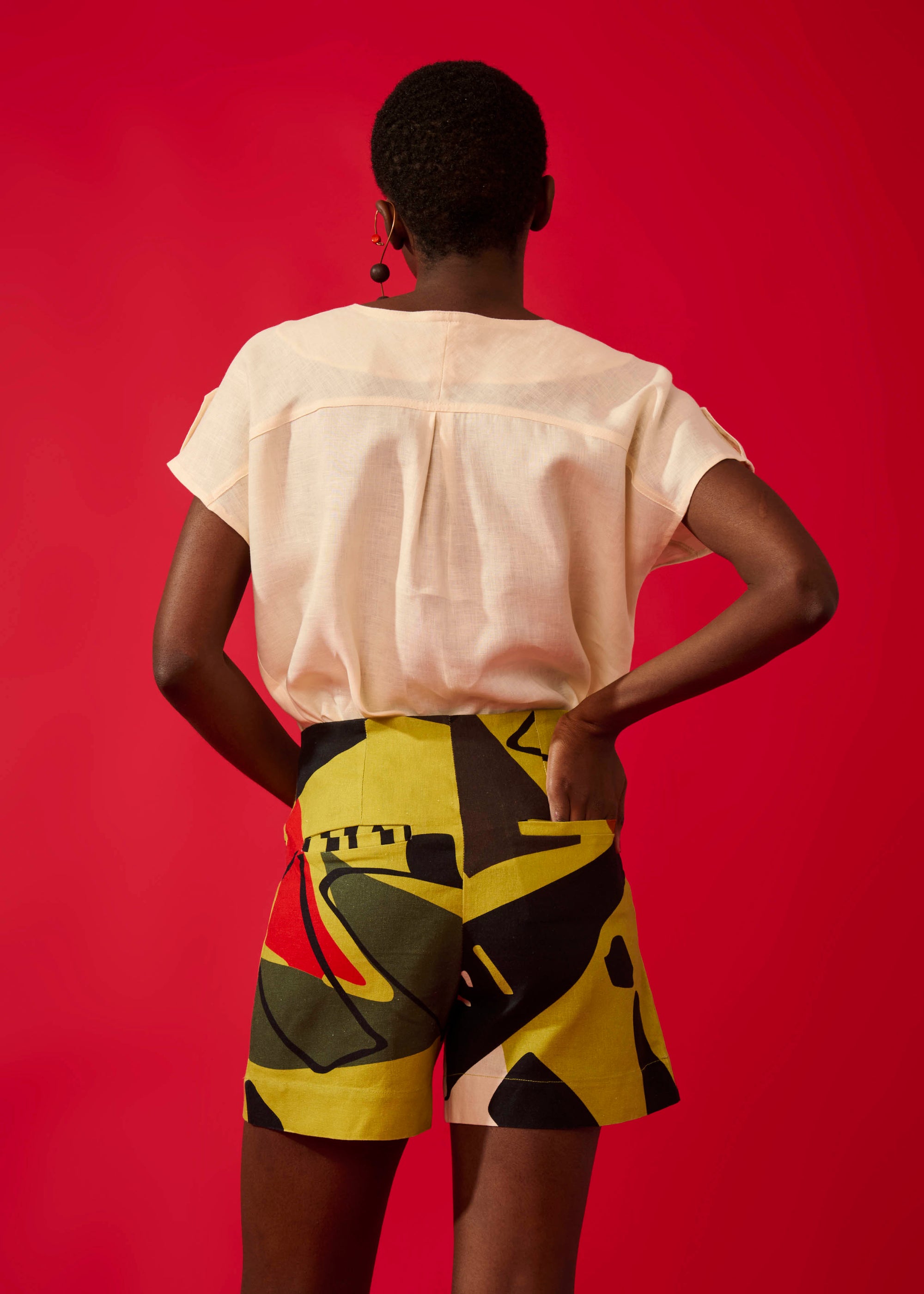 Shorts Evasê Linho Estampado