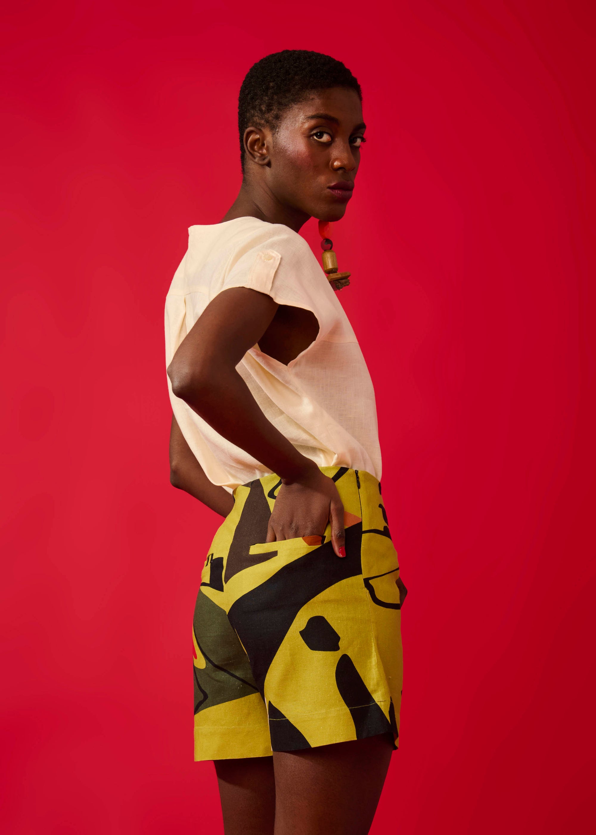 Shorts Evasê Linho Estampado