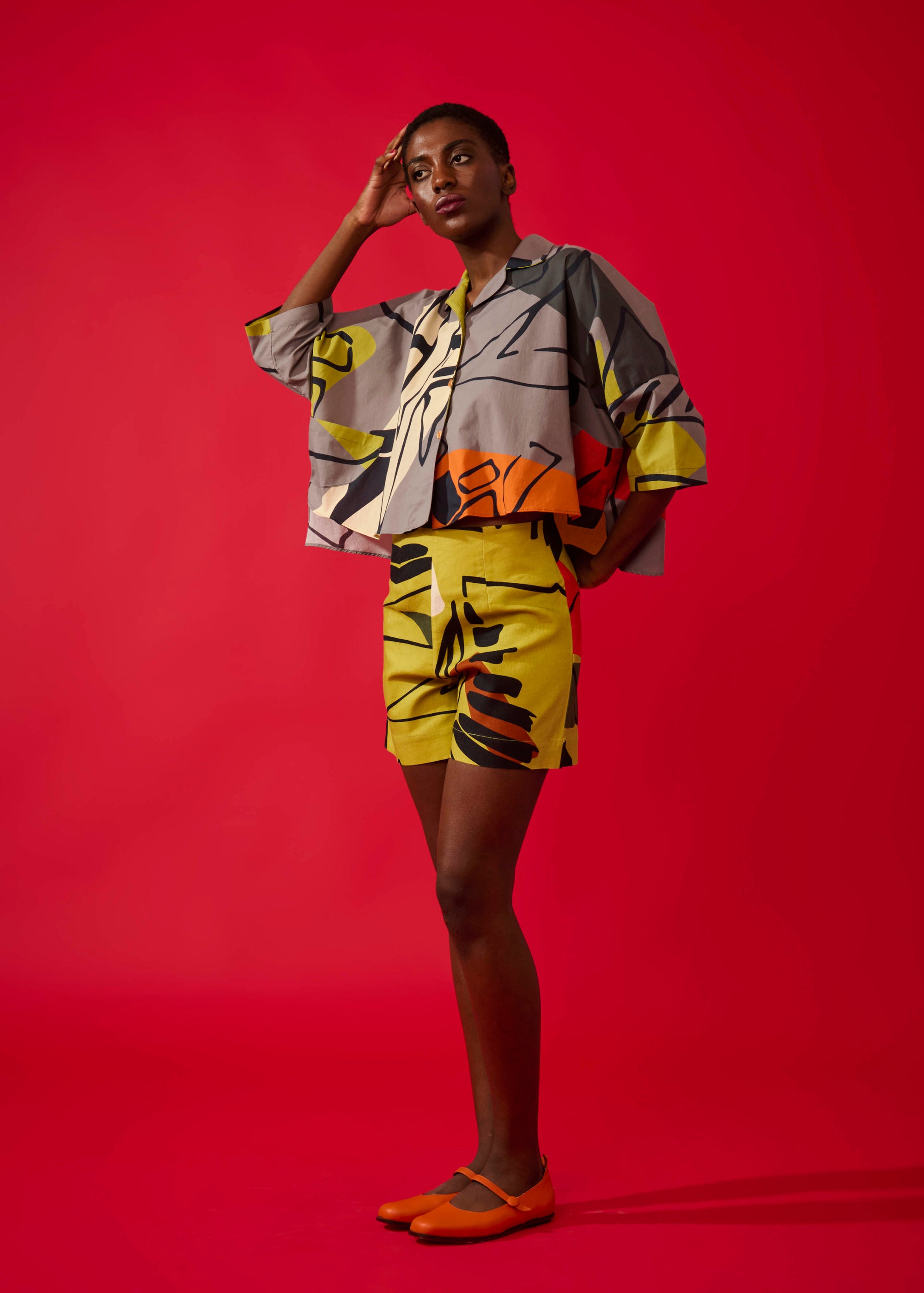 Shorts Evasê Linho Estampado