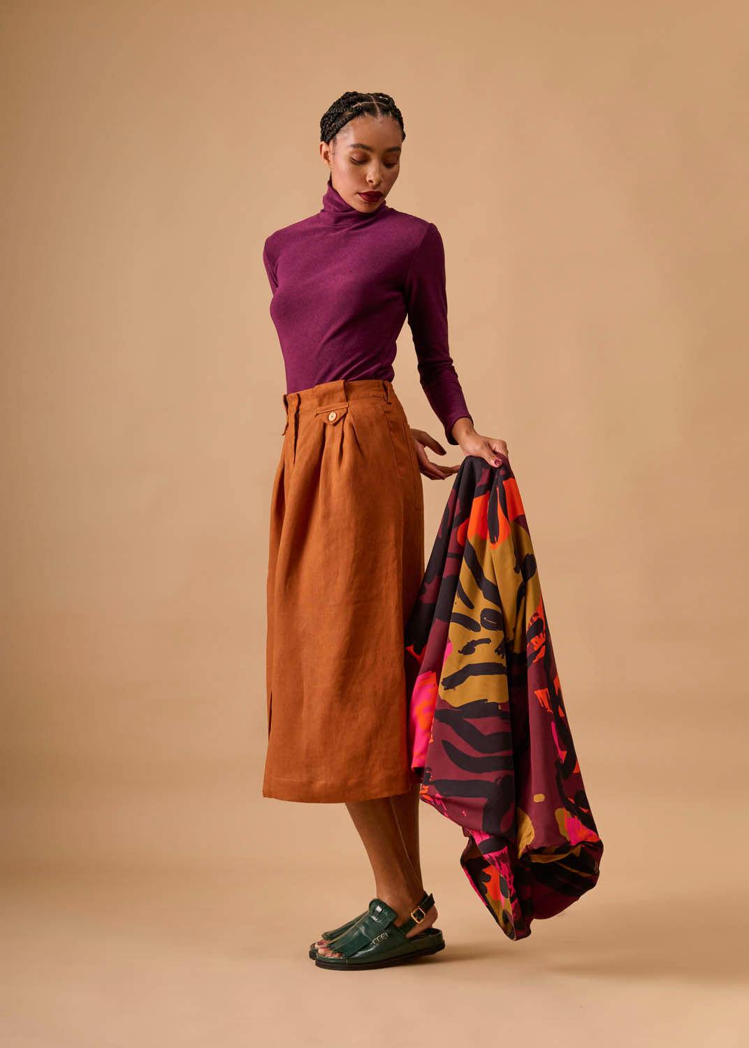 Casaco Quadrado Viscose/Linho Estampado