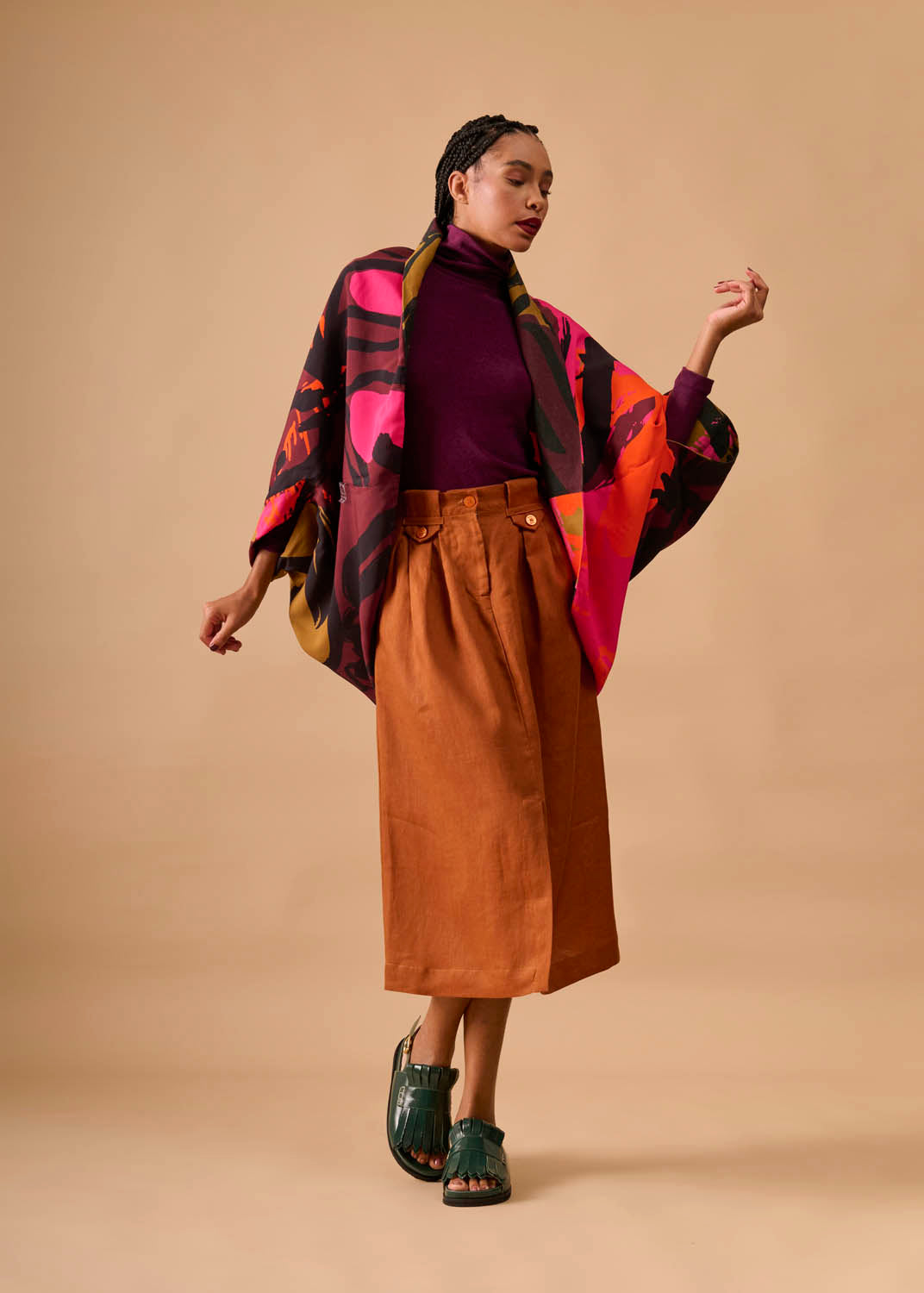 Casaco Quadrado Viscose/Linho Estampado