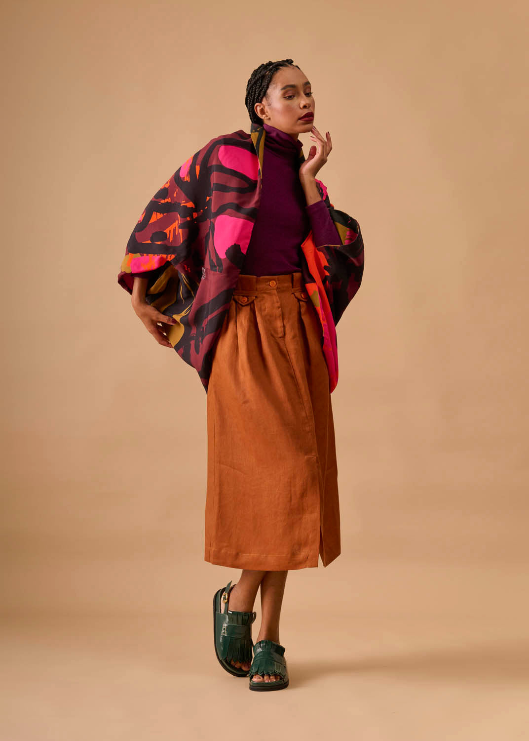 Casaco Quadrado Viscose/Linho Estampado