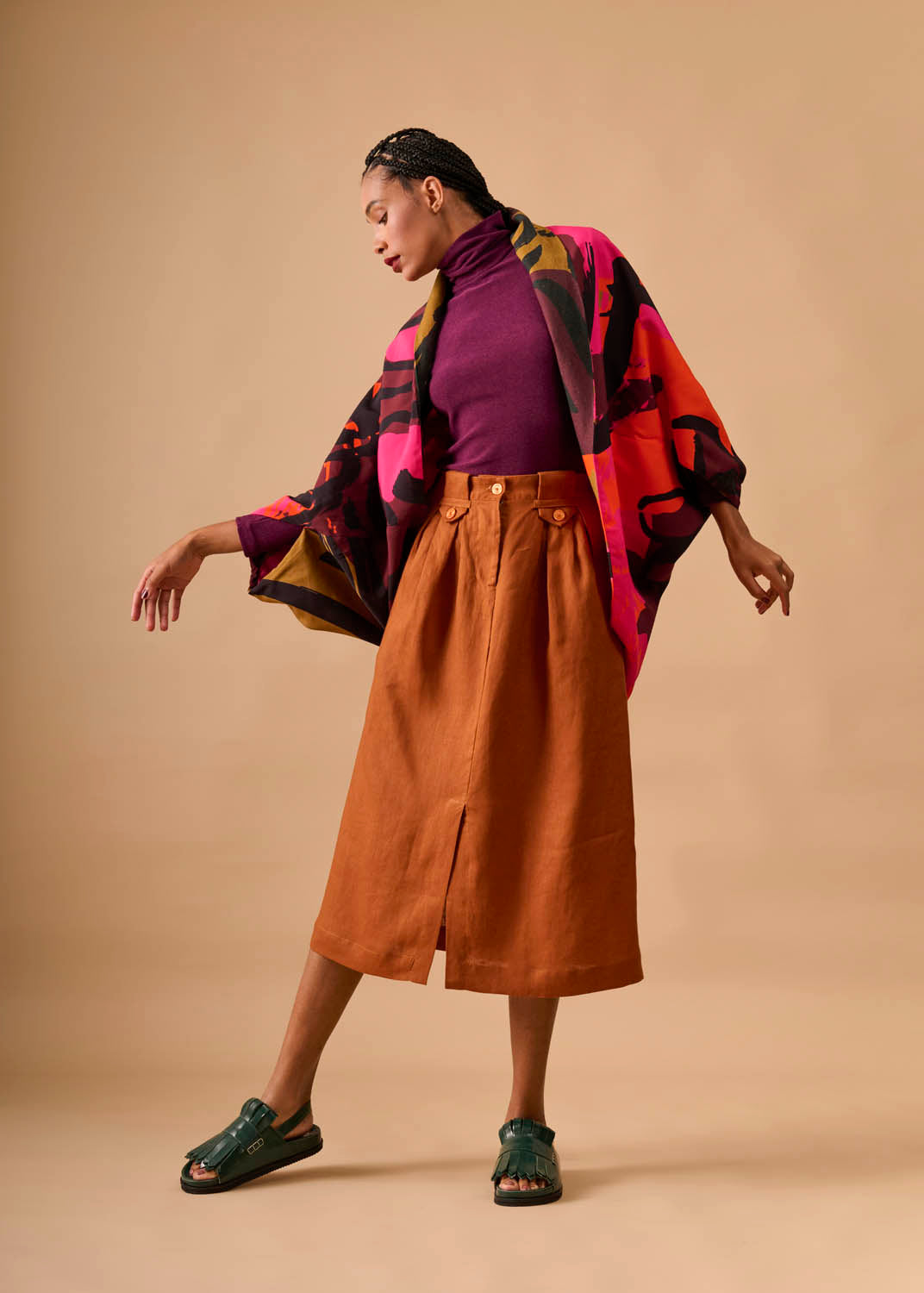 Casaco Quadrado Viscose/Linho Estampado