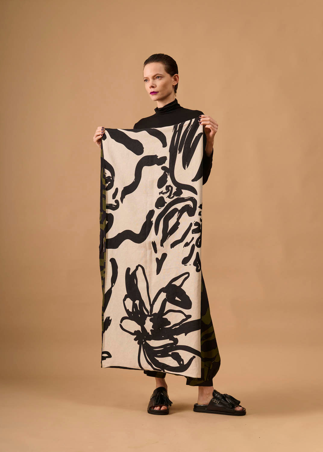 Casaco Quadrado Viscose/Linho Estampado