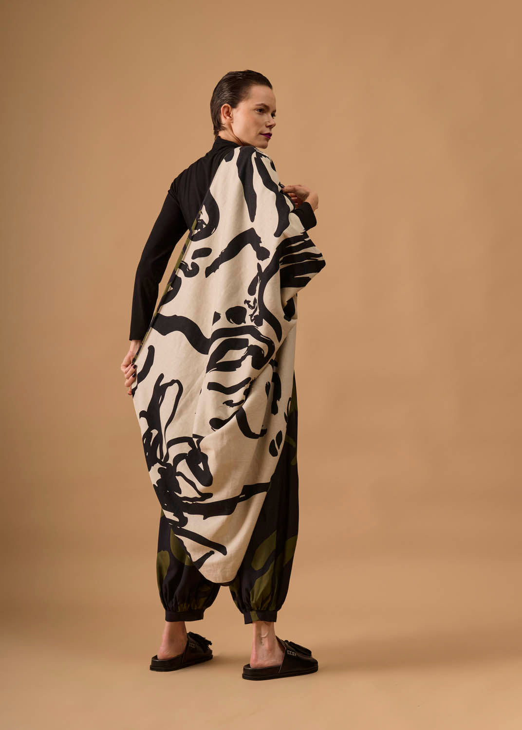 Casaco Quadrado Viscose/Linho Estampado