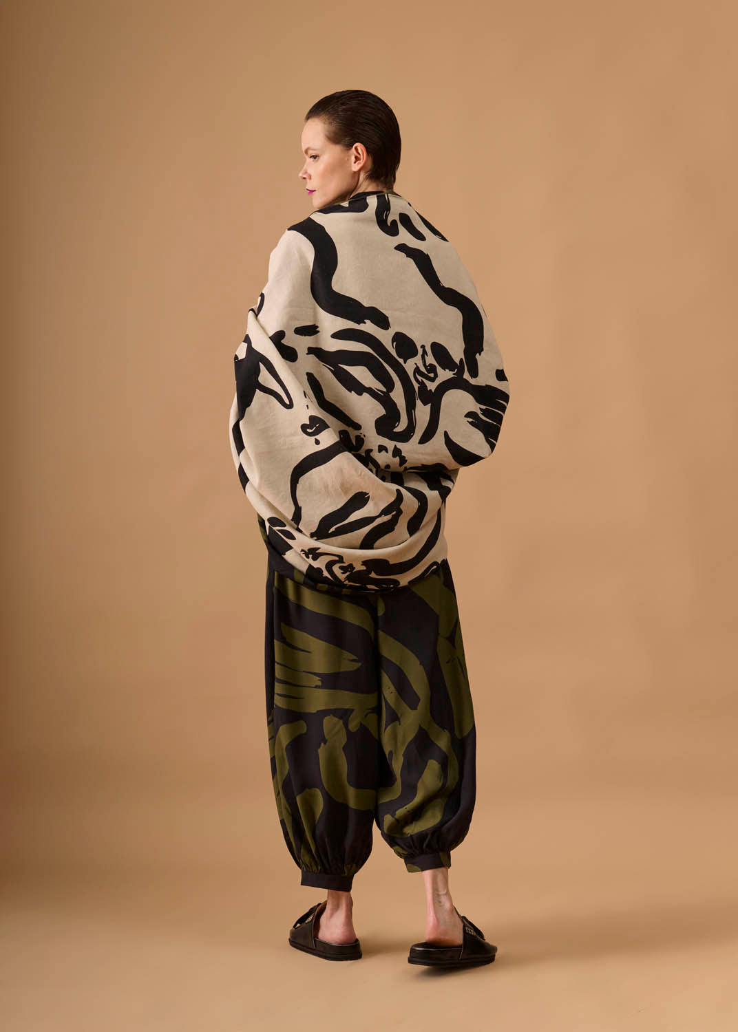 Casaco Quadrado Viscose/Linho Estampado