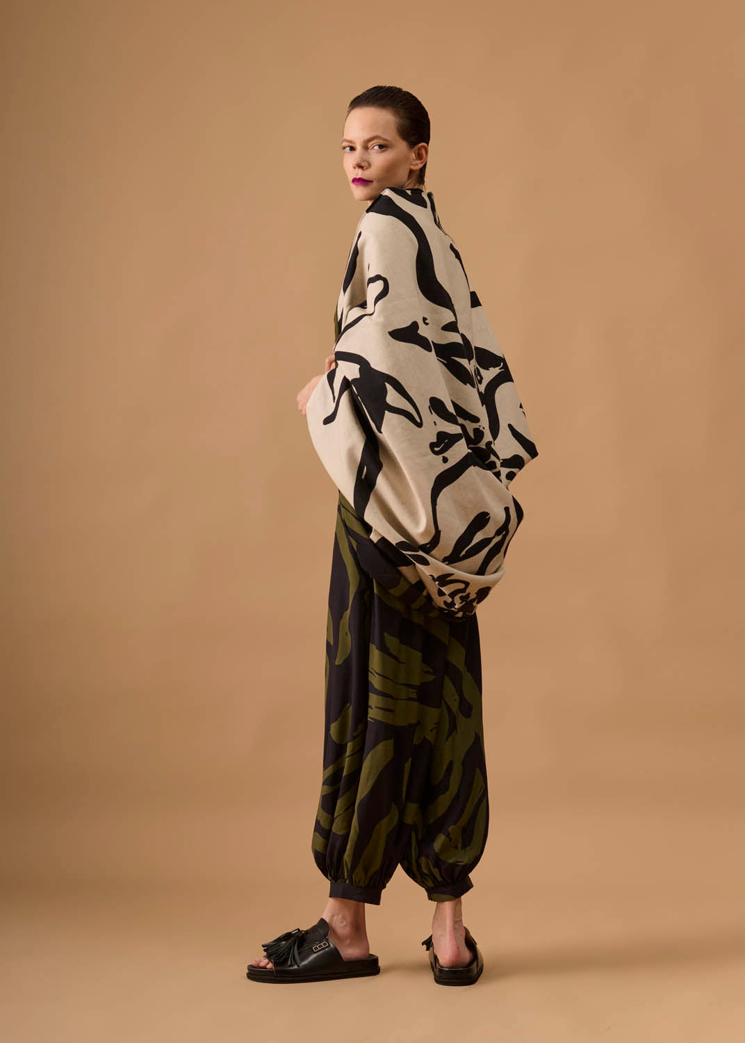 Casaco Quadrado Viscose/Linho Estampado