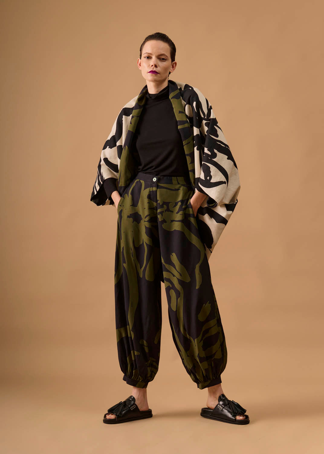 Casaco Quadrado Viscose/Linho Estampado