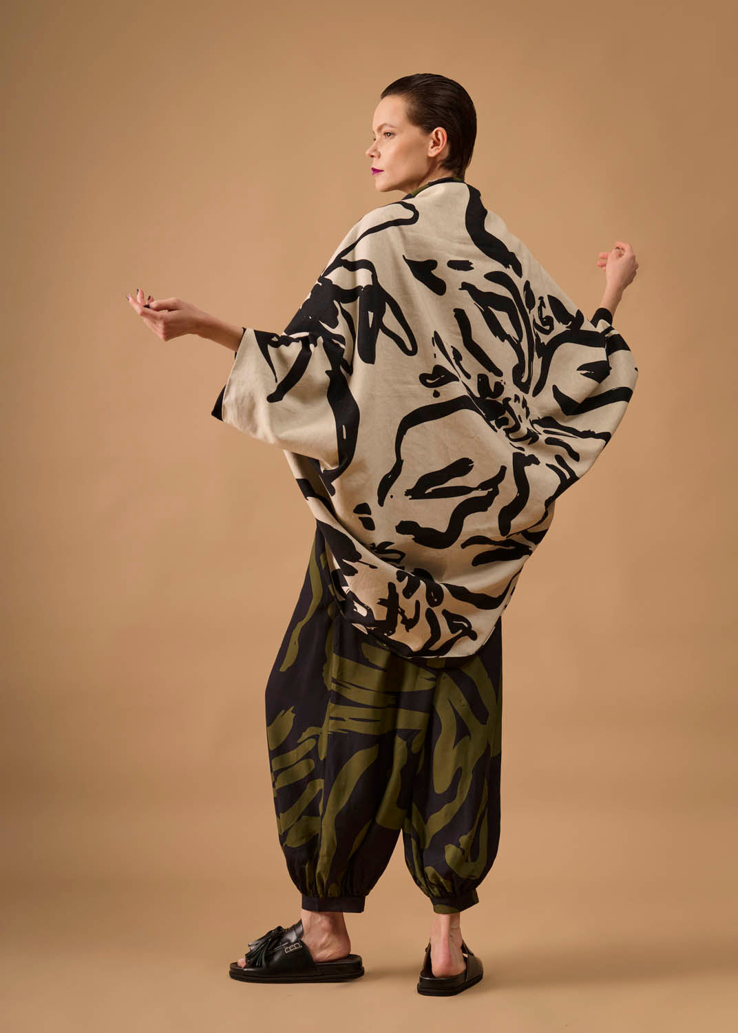 Casaco Quadrado Viscose/Linho Estampado