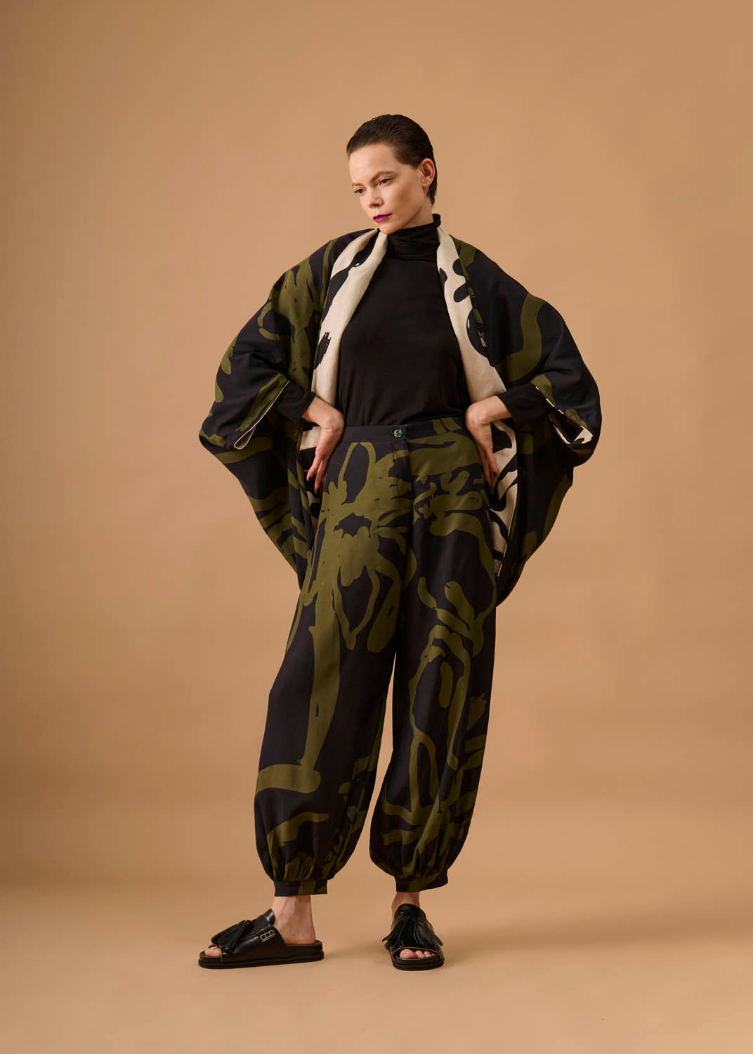 Casaco Quadrado Viscose/Linho Estampado