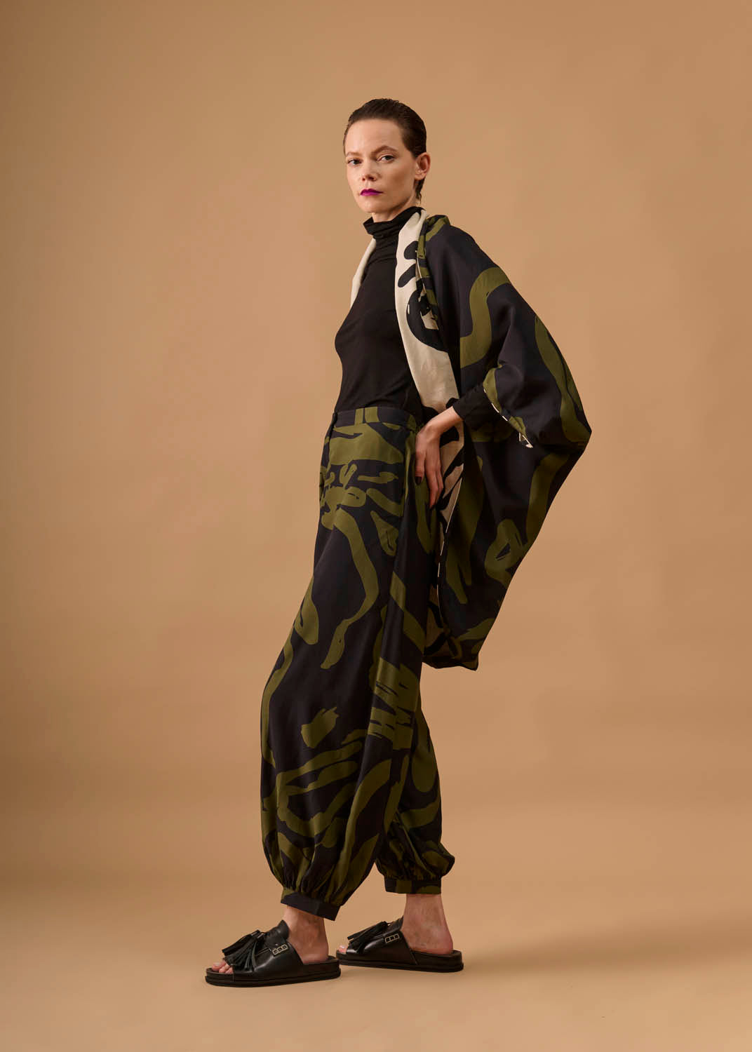 Casaco Quadrado Viscose/Linho Estampado