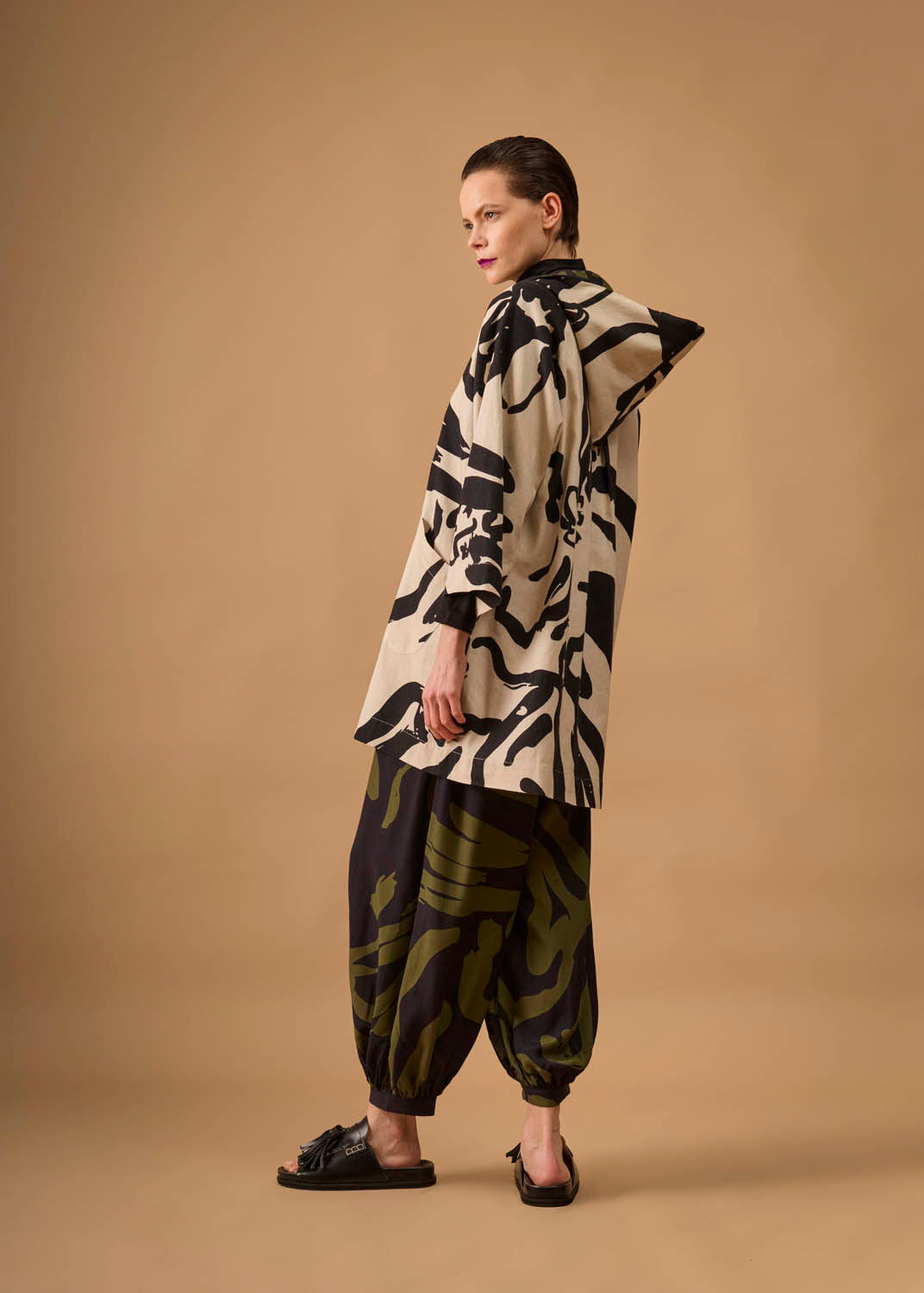 Casaco Capuz Linho/Viscose Estampado