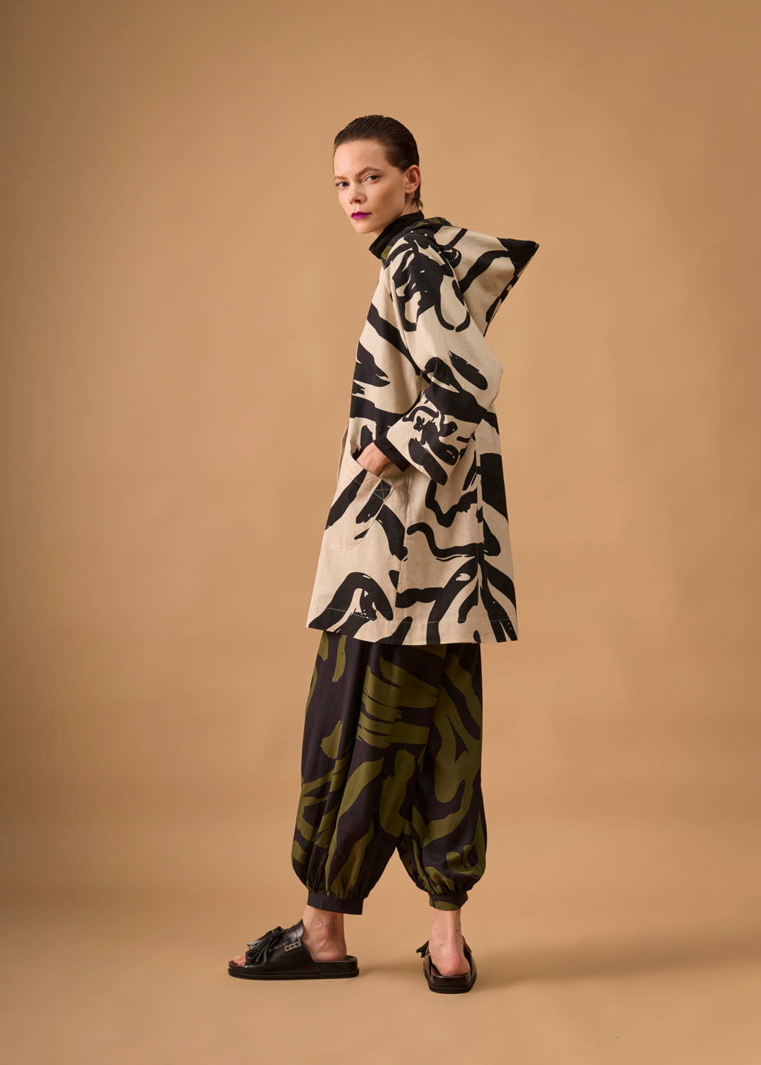 Casaco Capuz Linho/Viscose Estampado