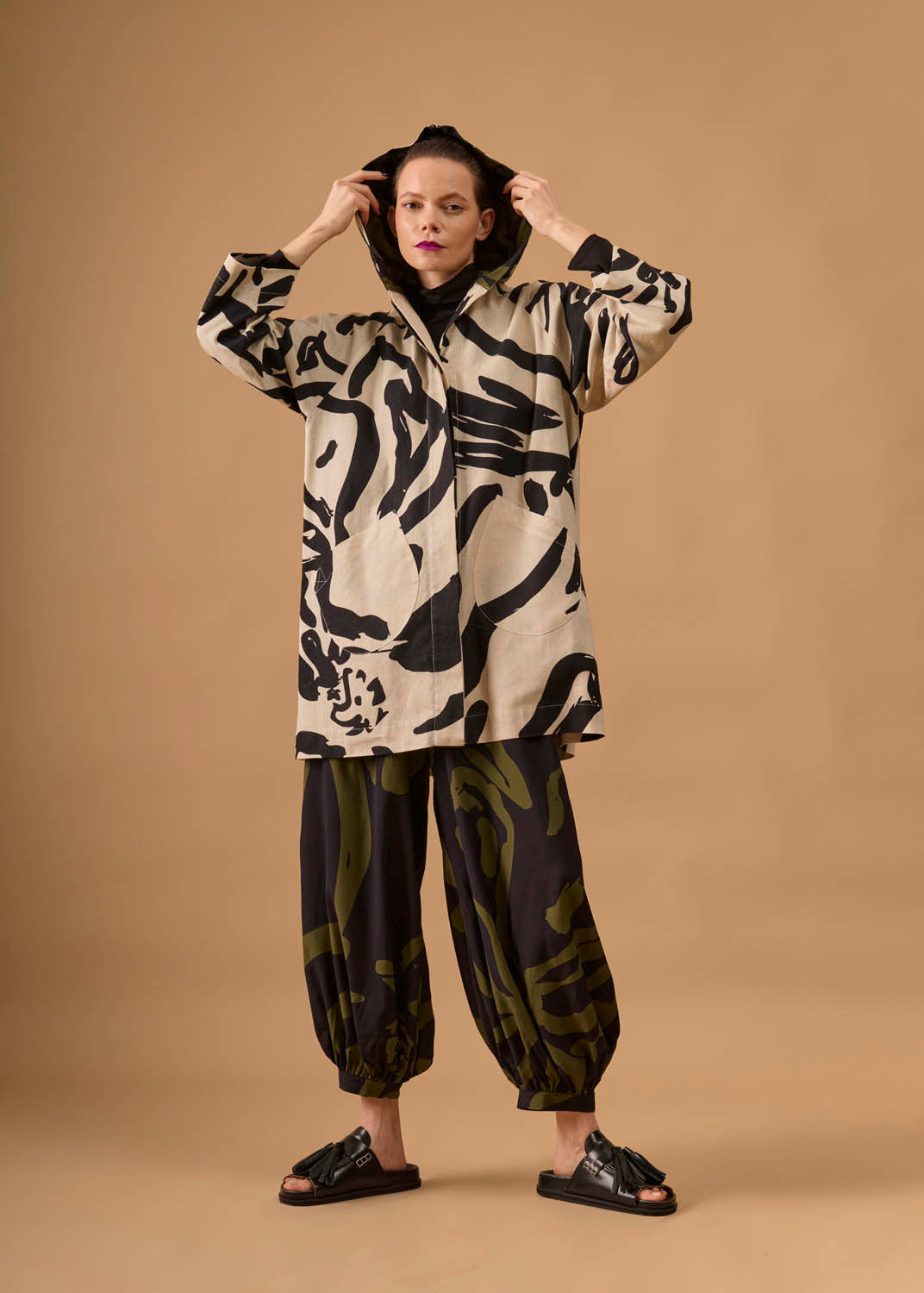 Casaco Capuz Linho/Viscose Estampado