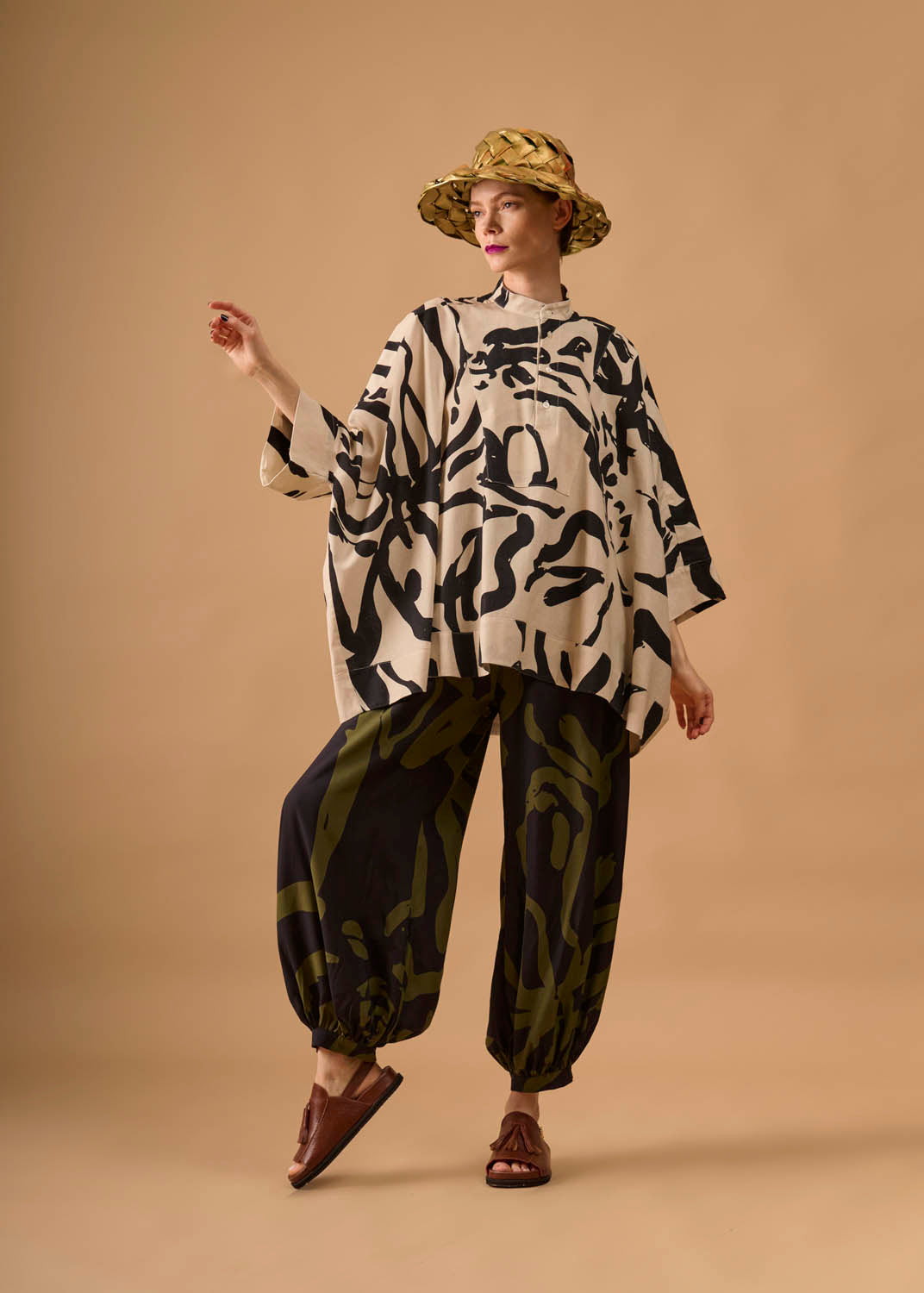 Camisa Moldura Linho Estampado