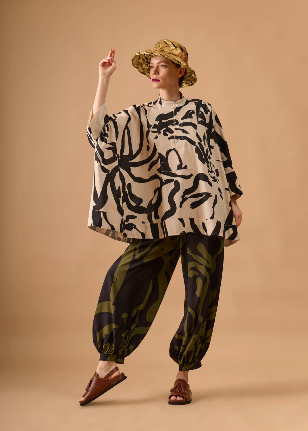 Camisa Moldura Linho Estampado