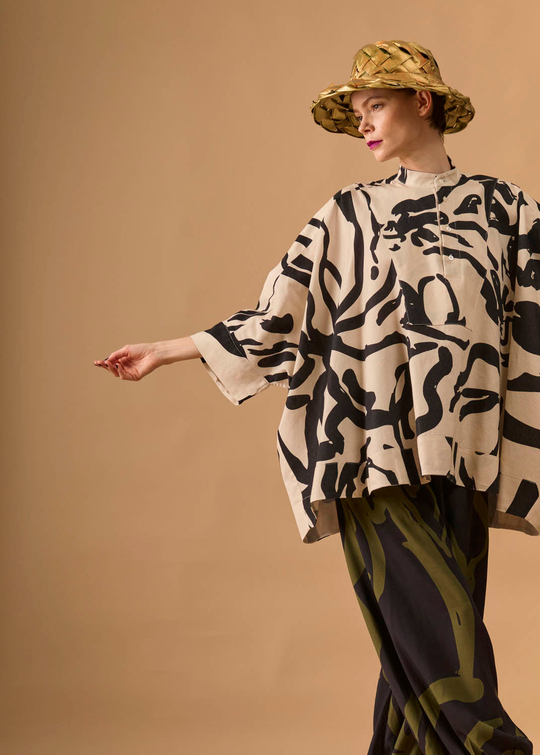 Camisa Moldura Linho Estampado