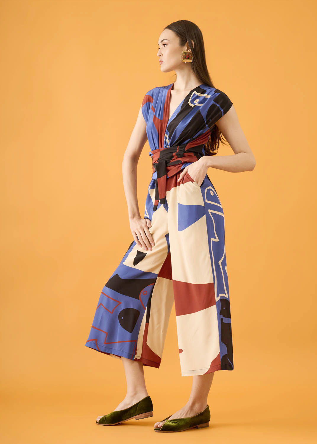 Macacão Opereta Seda Estampado