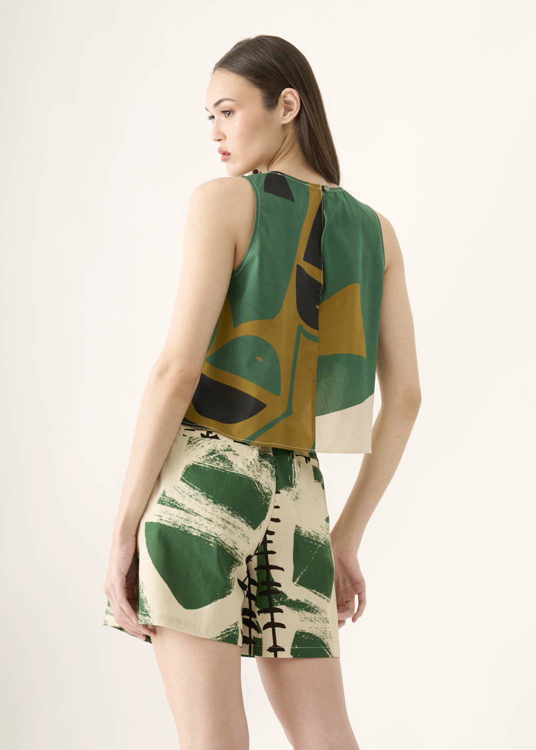 Shorts Triângulo Linho Estampado