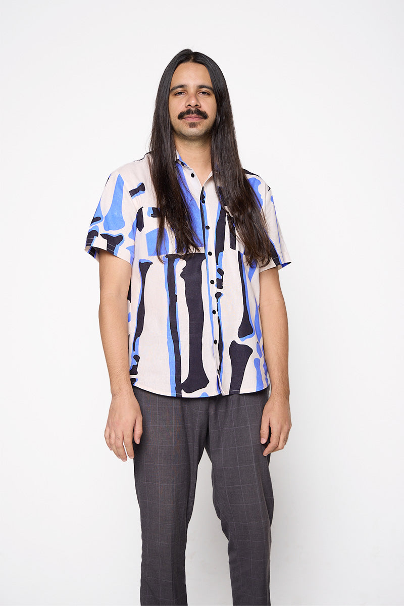 Camisa Manga Curta Linho Estampado