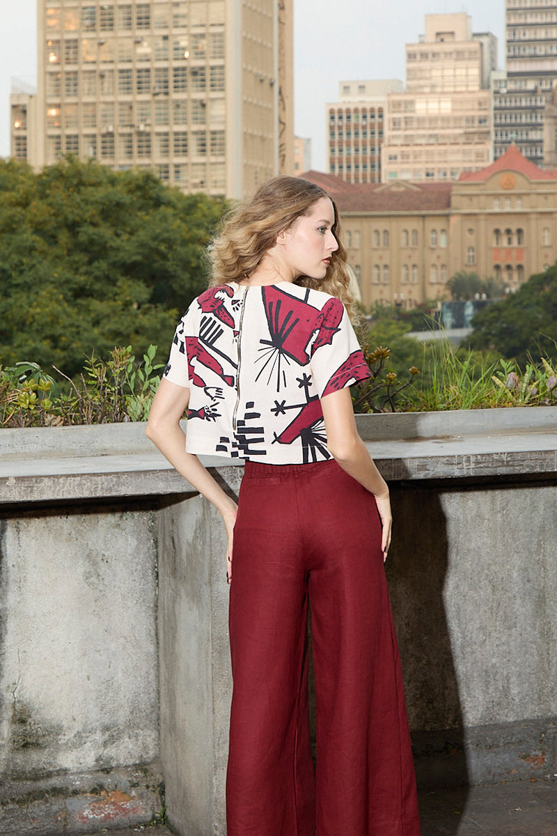 Cropped Mônica Linho Estampado