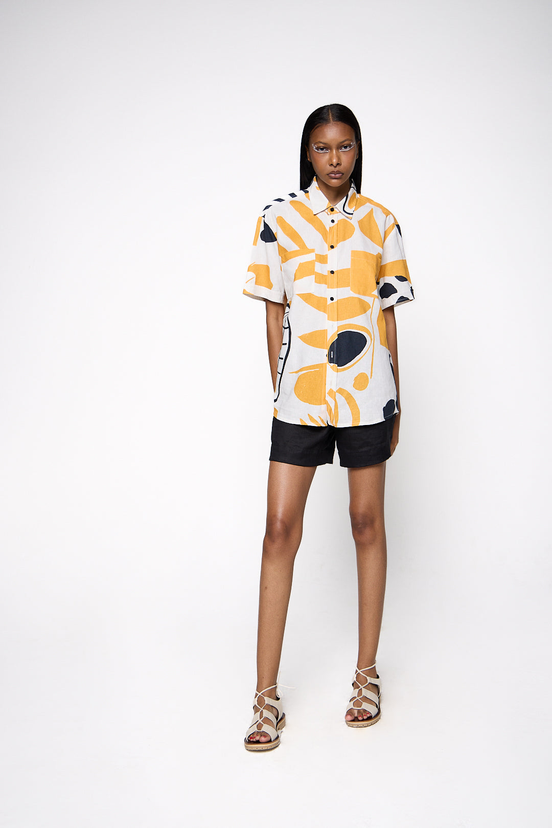 Camisa Manga Curta Linho Estampado