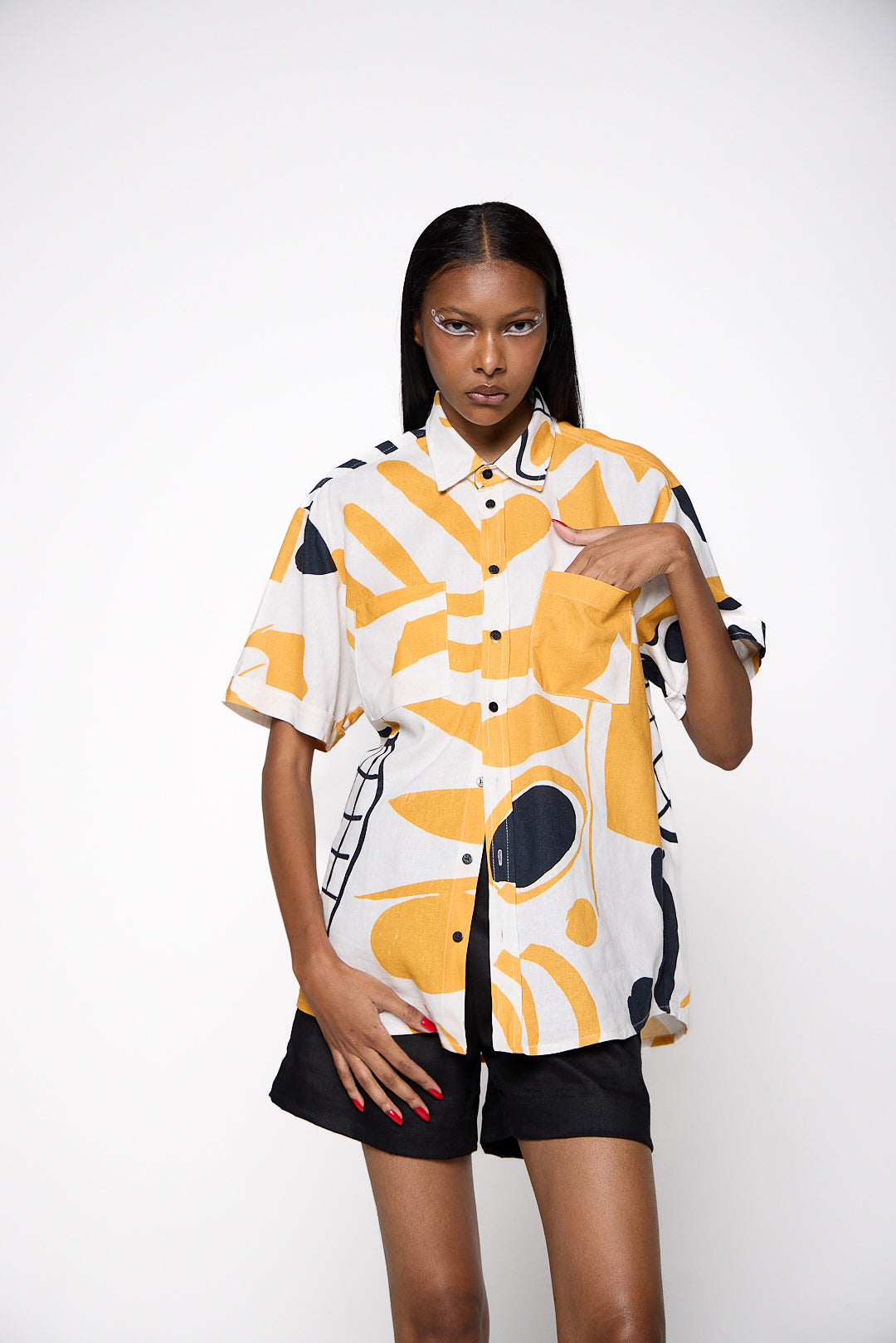 Camisa Manga Curta Linho Estampado
