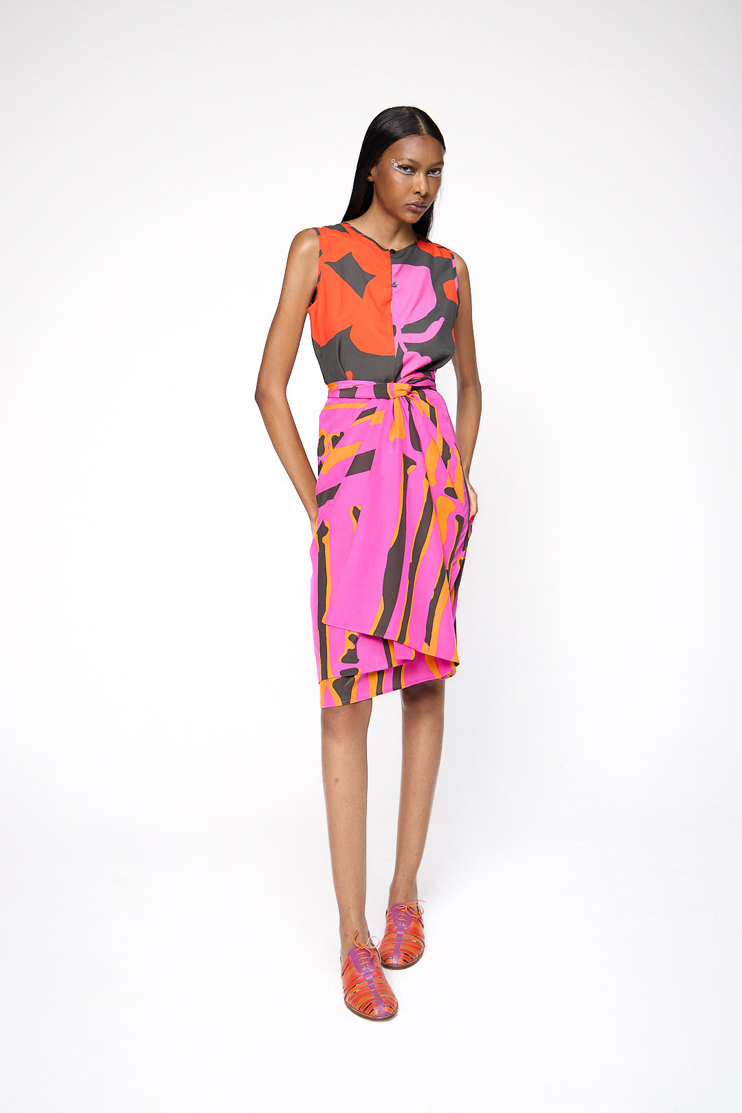 Vestido Chicote Seda Estampado