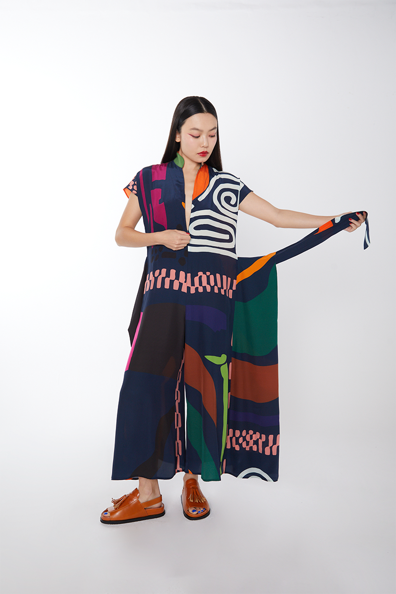 Macacão Bata Seda Estampado