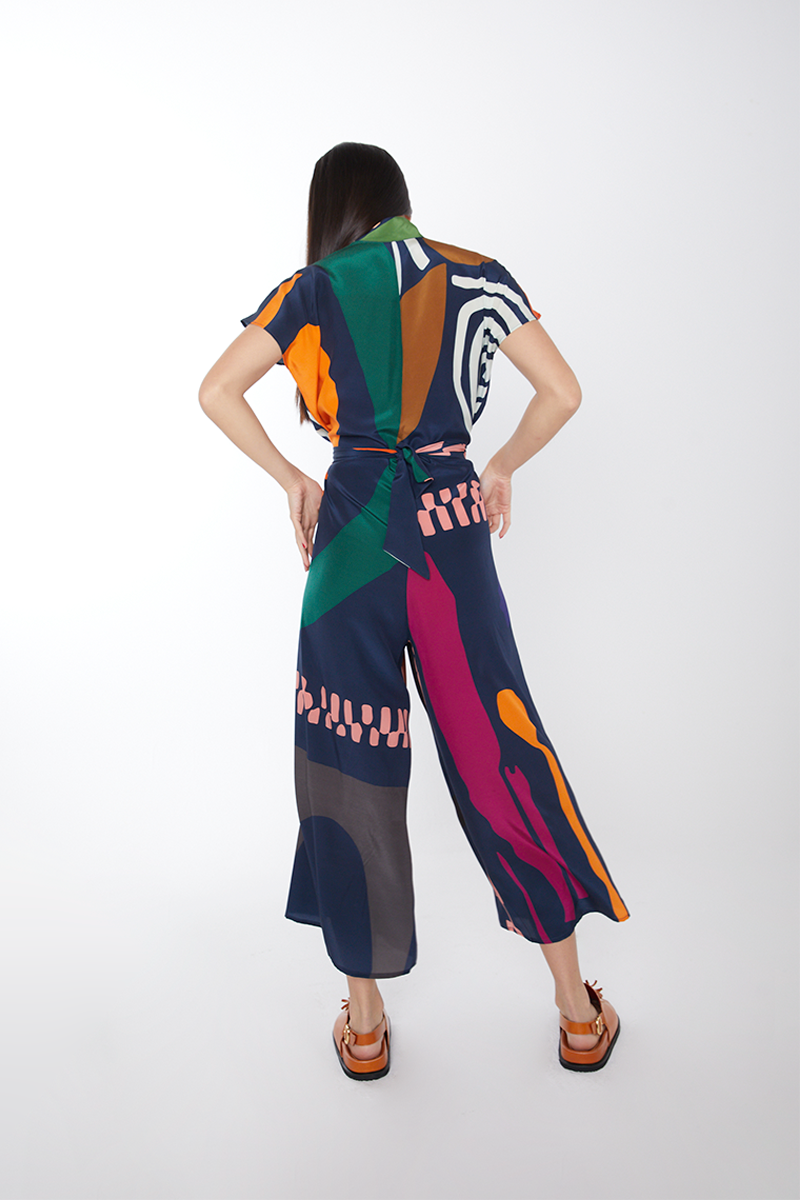 Macacão Bata Seda Estampado