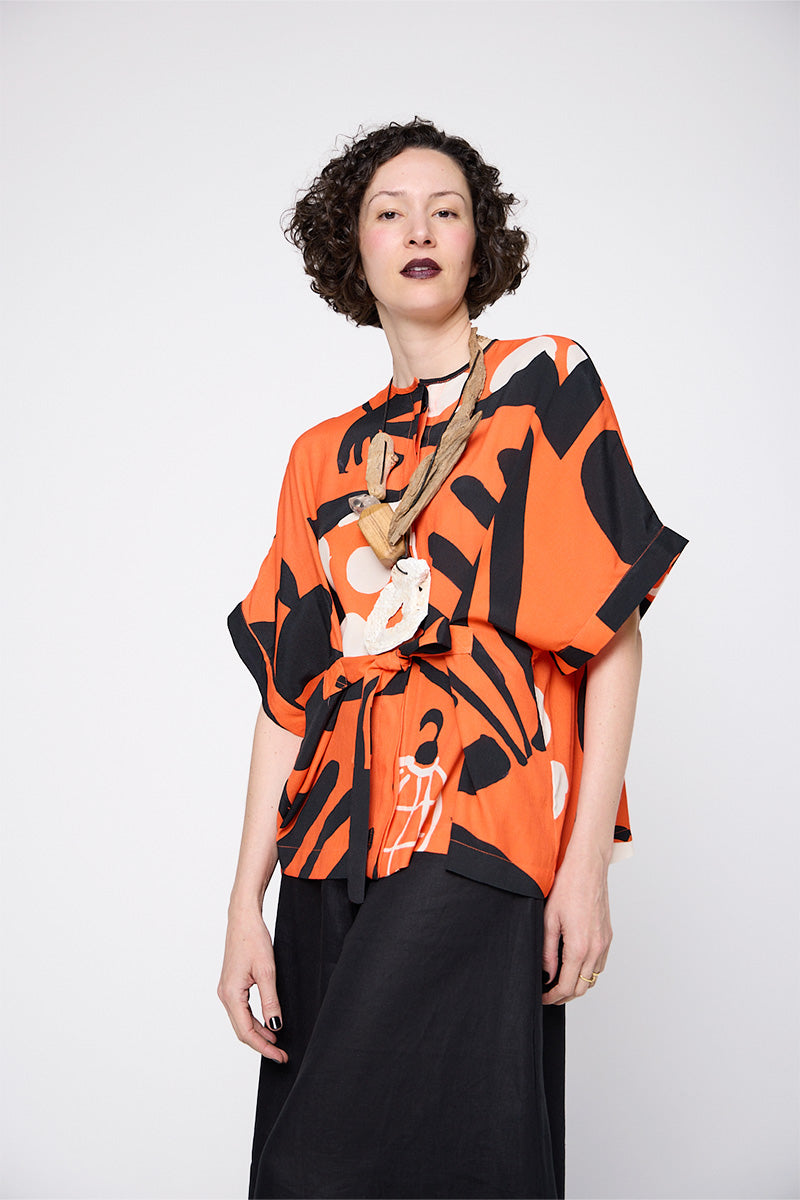 Top Dobradura Crepe Estampado